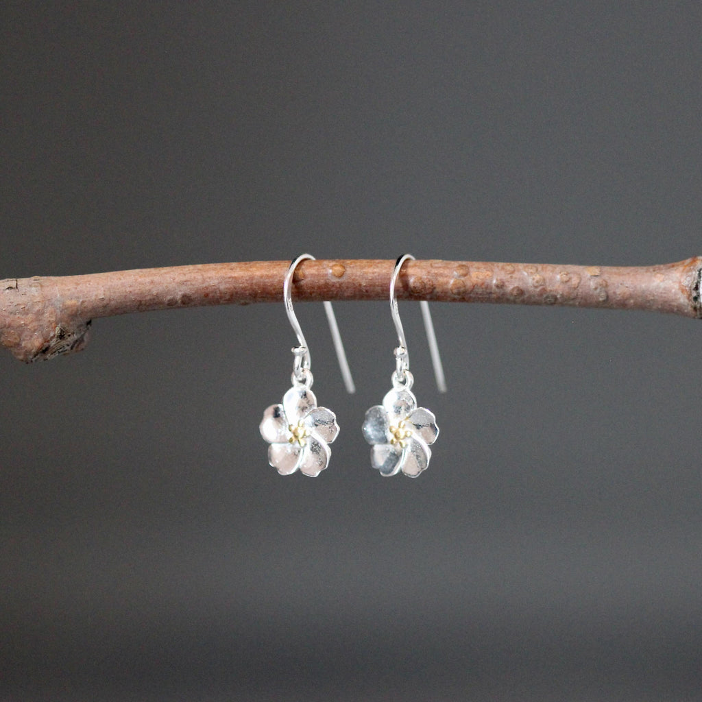 Two-Tone Sterling Silver Flower Earrings with Gold Vermeil Centers