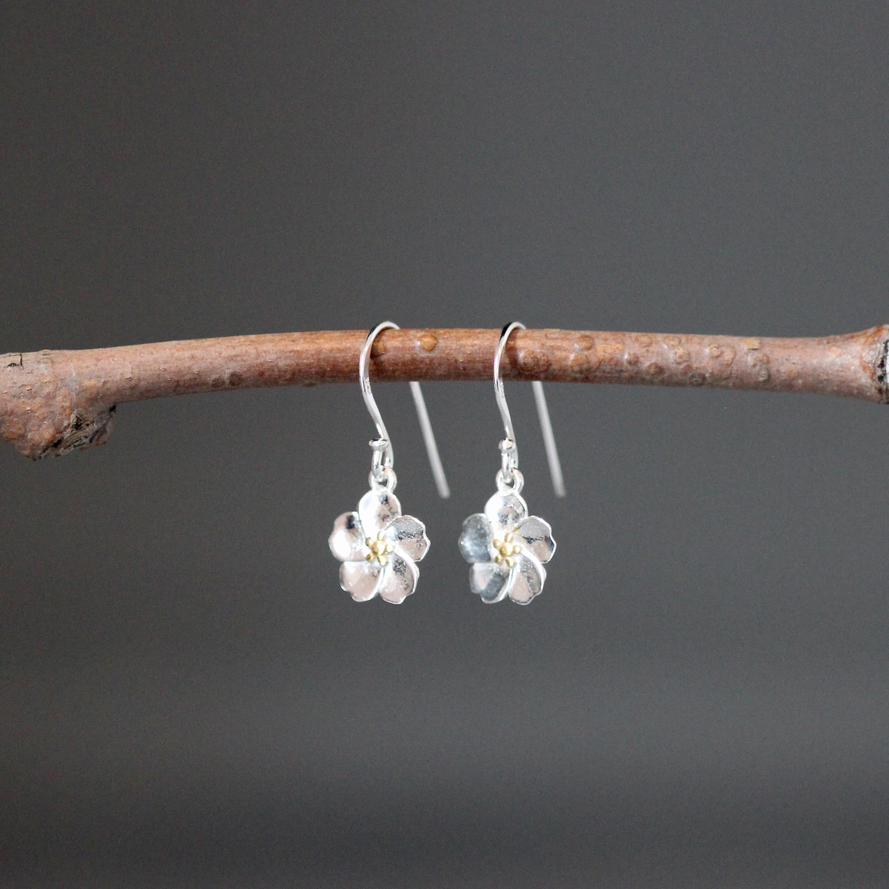 Two-Tone Sterling Silver Flower Earrings with Gold Vermeil Centers
