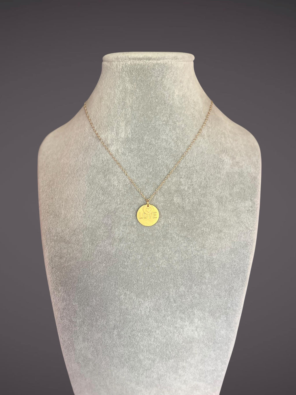 Stamped Heart and Love Charm Necklace in Gold Vermeil and Gold Filled Chain