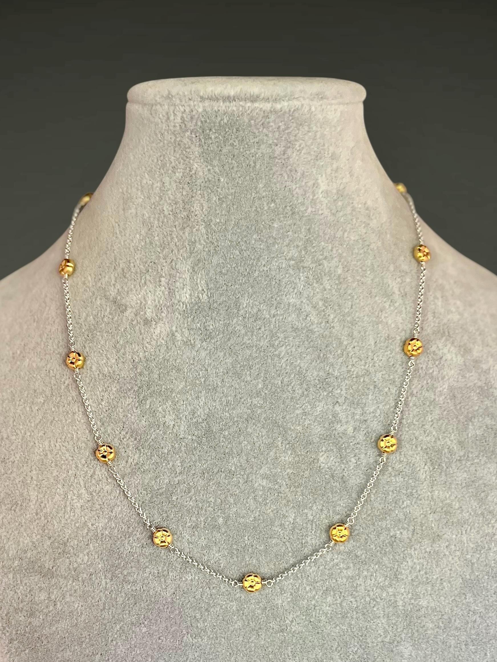 Wire Wrapped Gold Vermeil Flower Bead Necklace Set