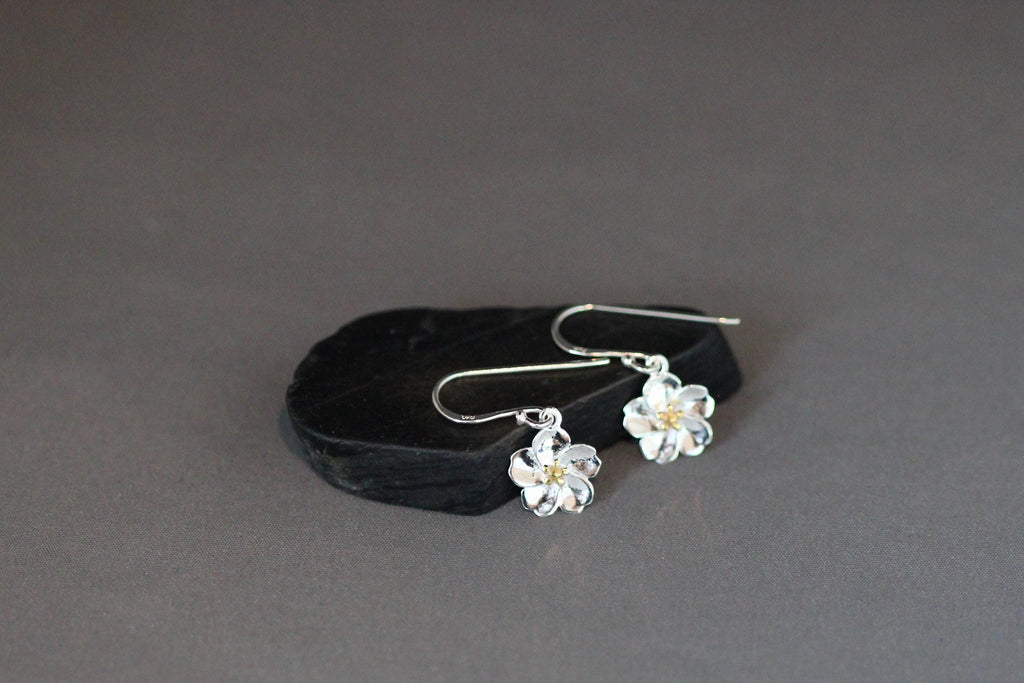 Two-Tone Sterling Silver Flower Earrings with Gold Vermeil Centers