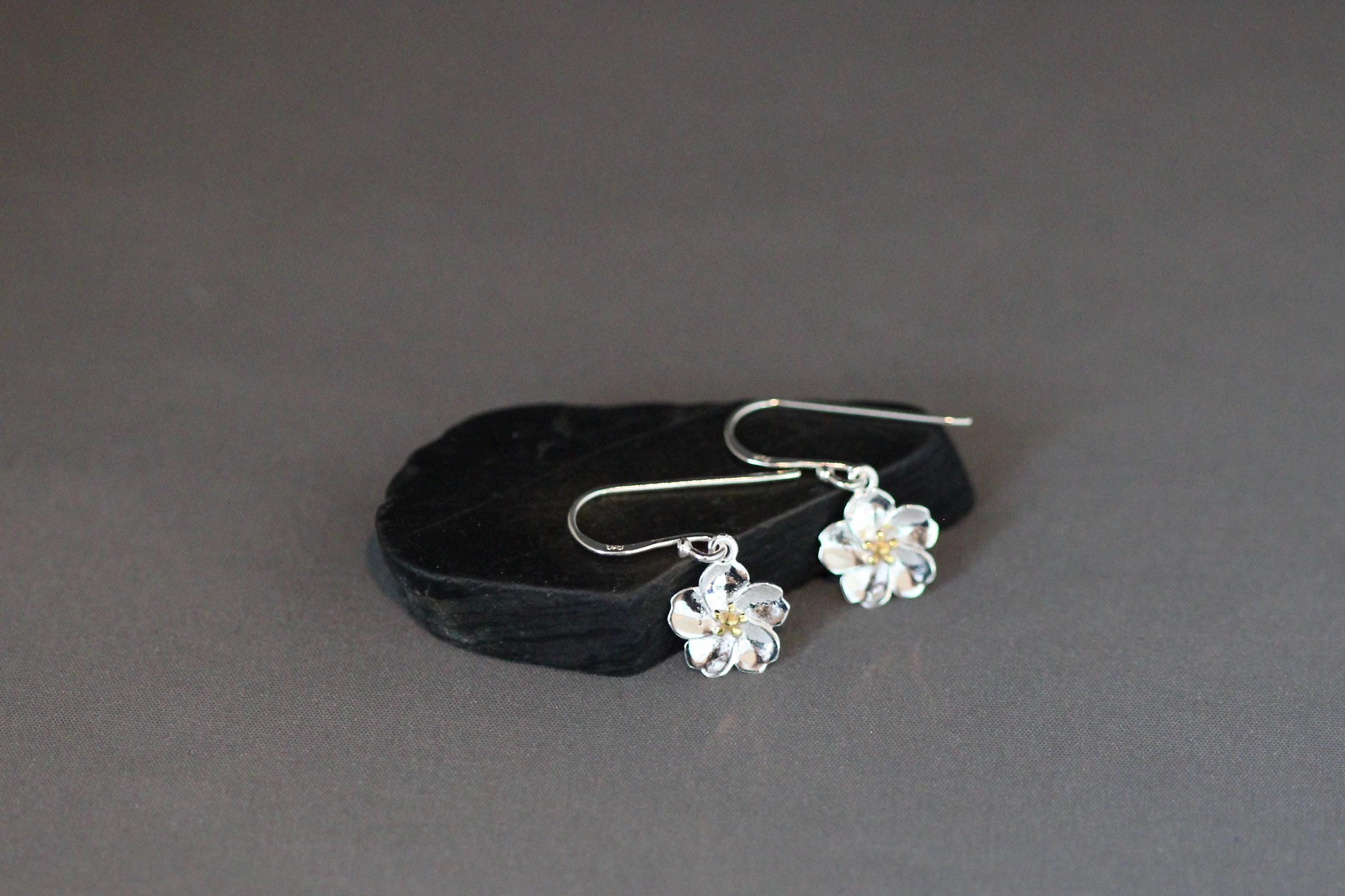 Two-Tone Sterling Silver Flower Earrings with Gold Vermeil Centers