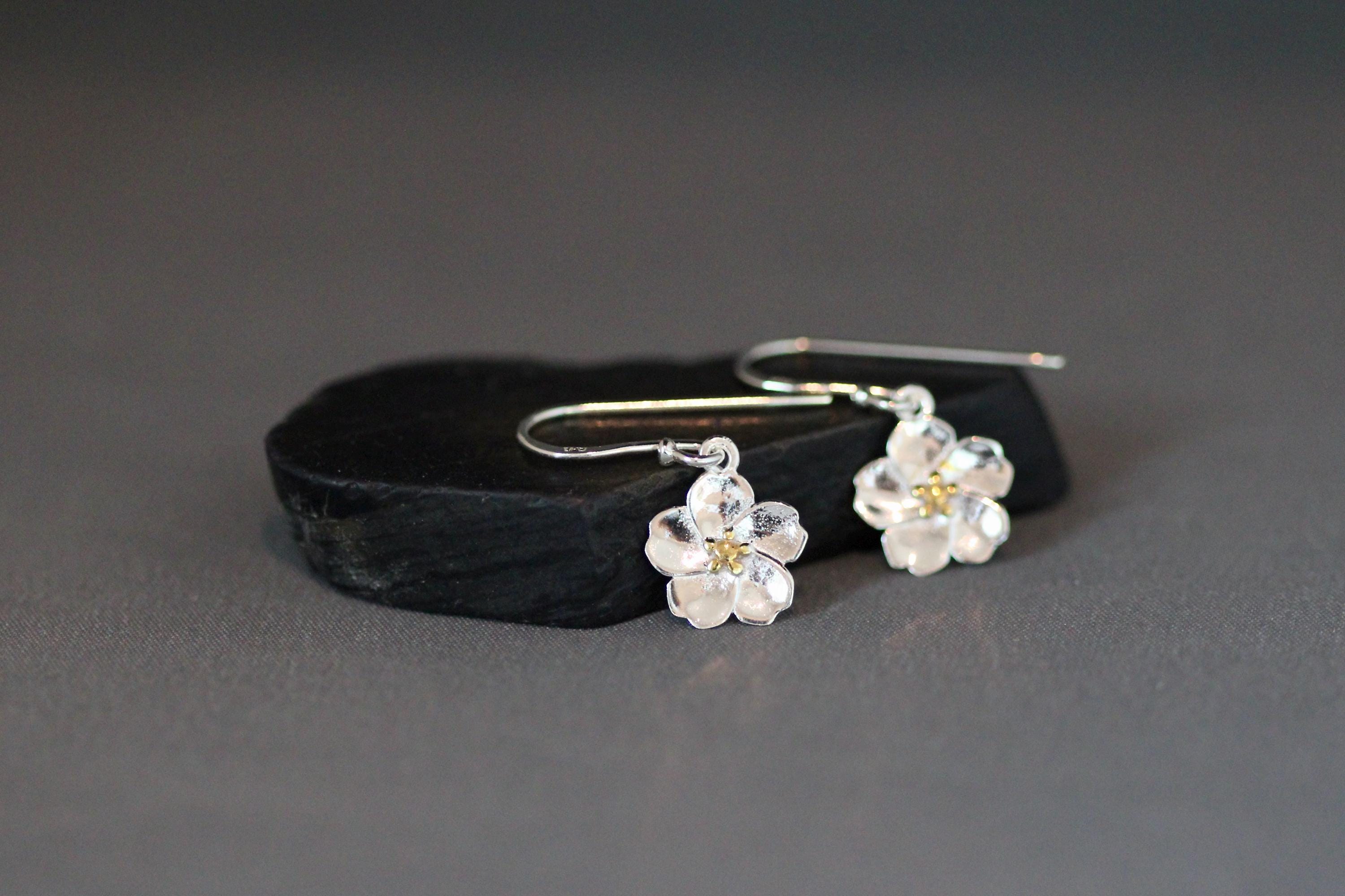 Two-Tone Sterling Silver Flower Earrings with Gold Vermeil Centers