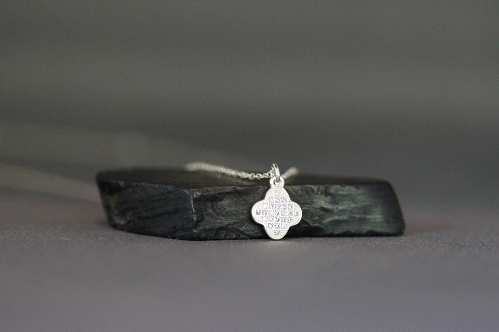 Sterling Silver Pave Cubic Zirconia Clover Pendant Necklace