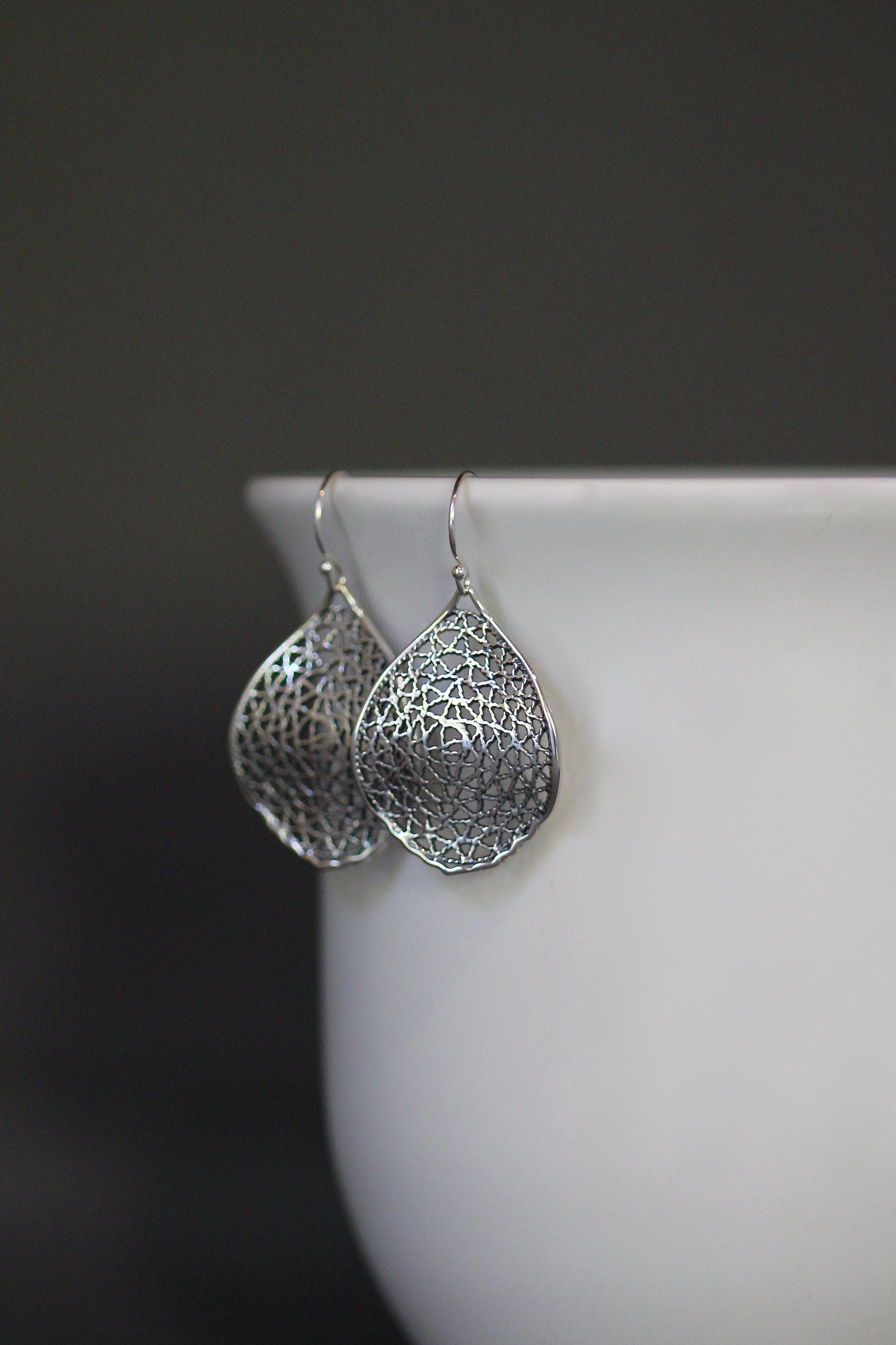 Bali Sterling Silver Wavy Filigree Dangle Earrings