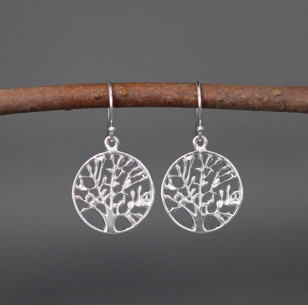 Bright Sterling Silver Tree of Life Dangle Earrings