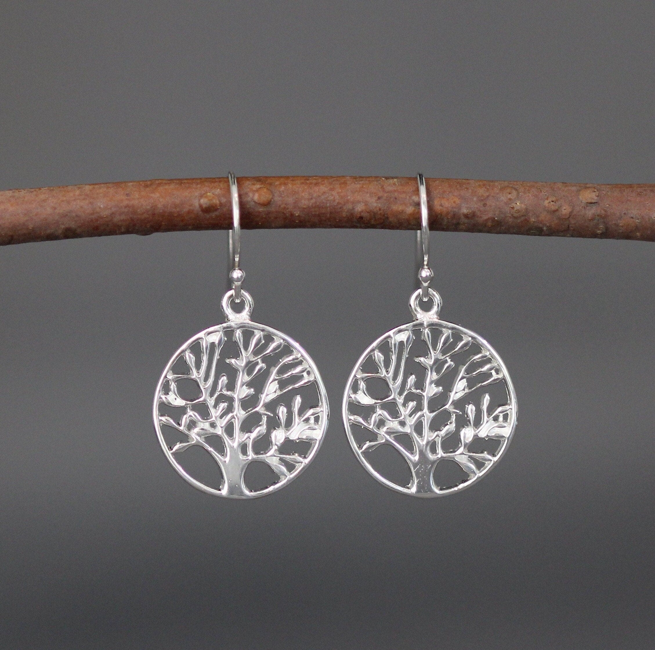 Bright Sterling Silver Tree of Life Dangle Earrings
