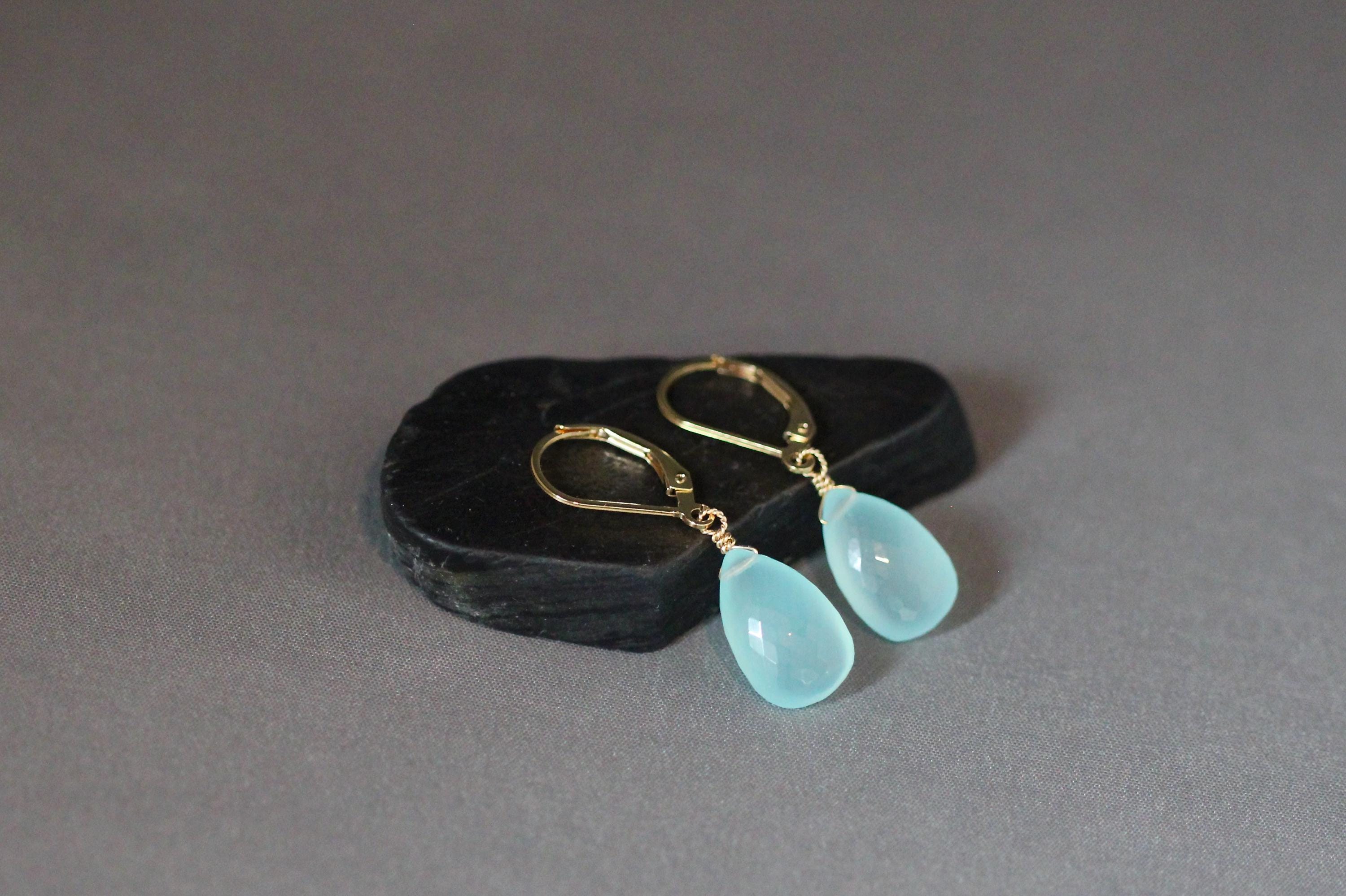 Aqua Chalcedony and Gold Earrings