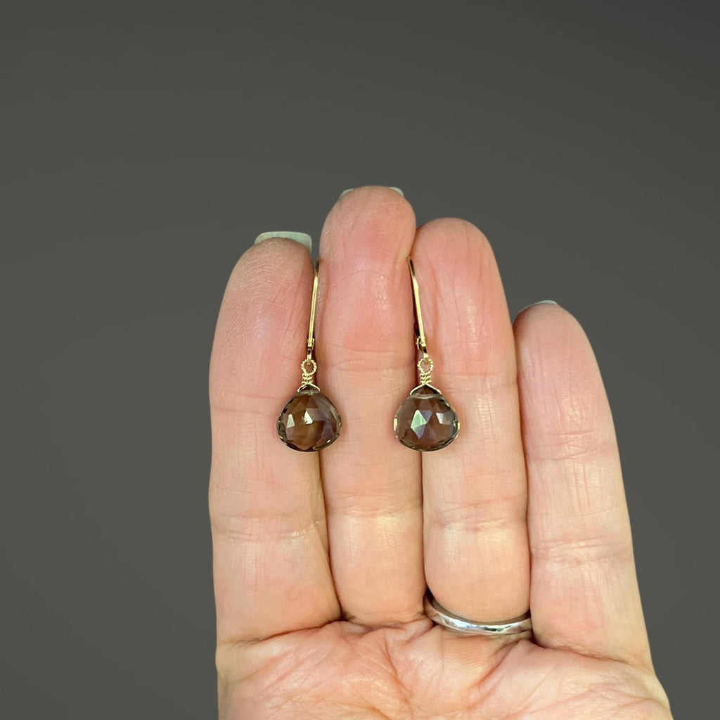 Smoky Quartz Teardrop Dangle Earrings in Gold Filled