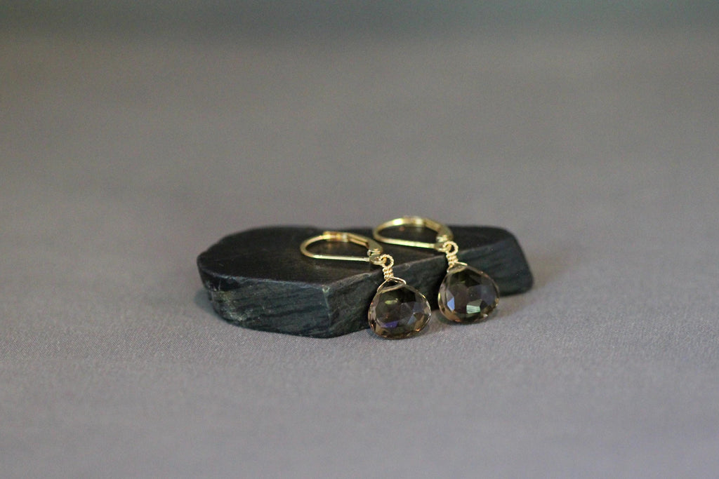 Smoky Quartz Teardrop Dangle Earrings in Gold Filled