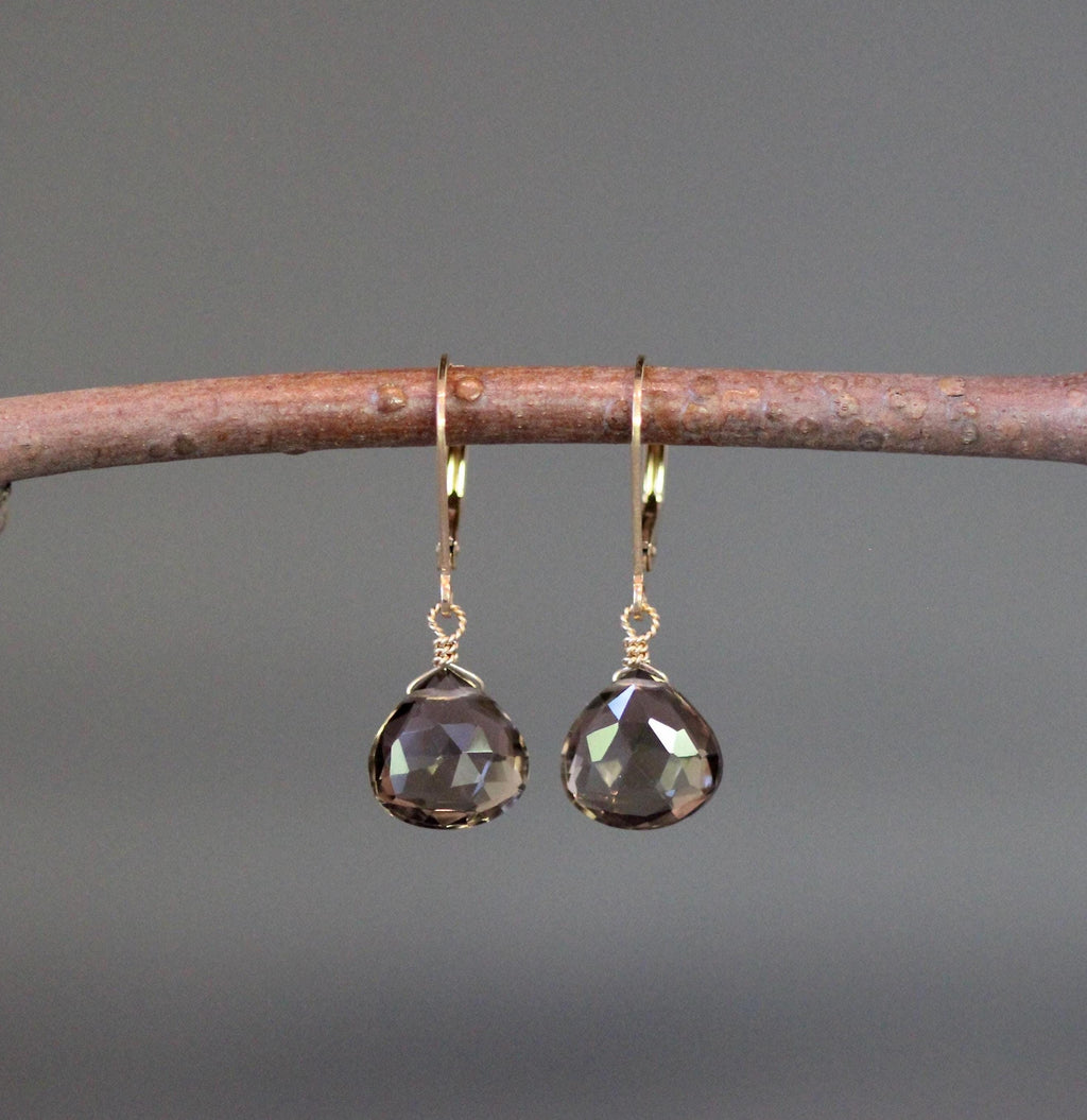 Smoky Quartz Teardrop Dangle Earrings in Gold Filled