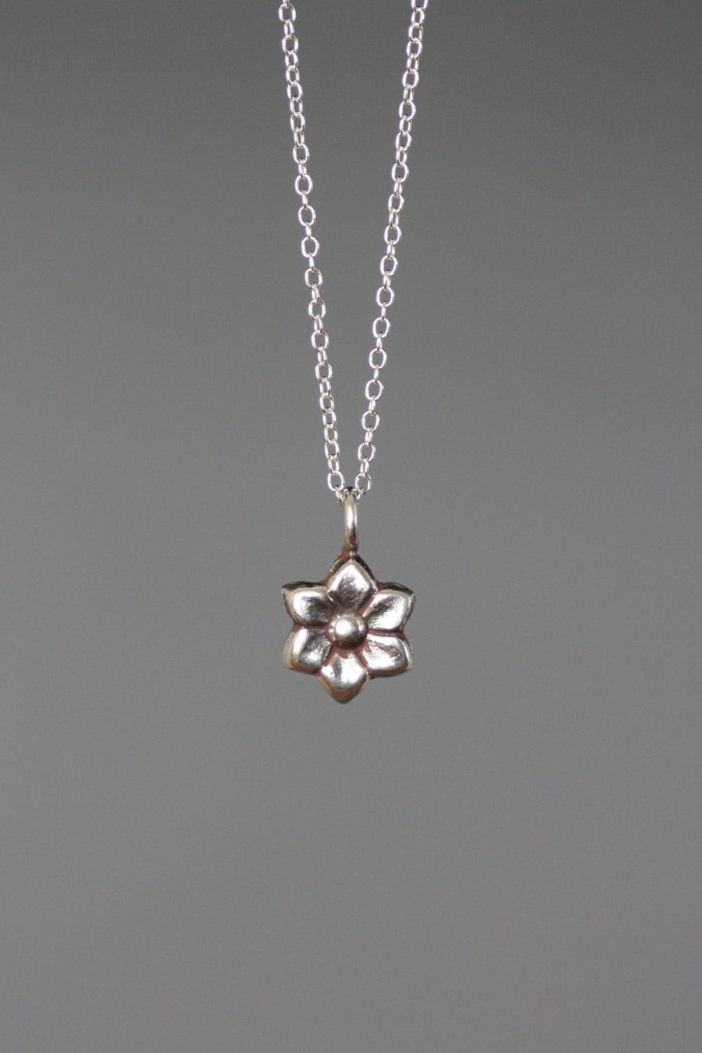 Petite Bali Sterling Silver Flower Charm Pendant Necklace