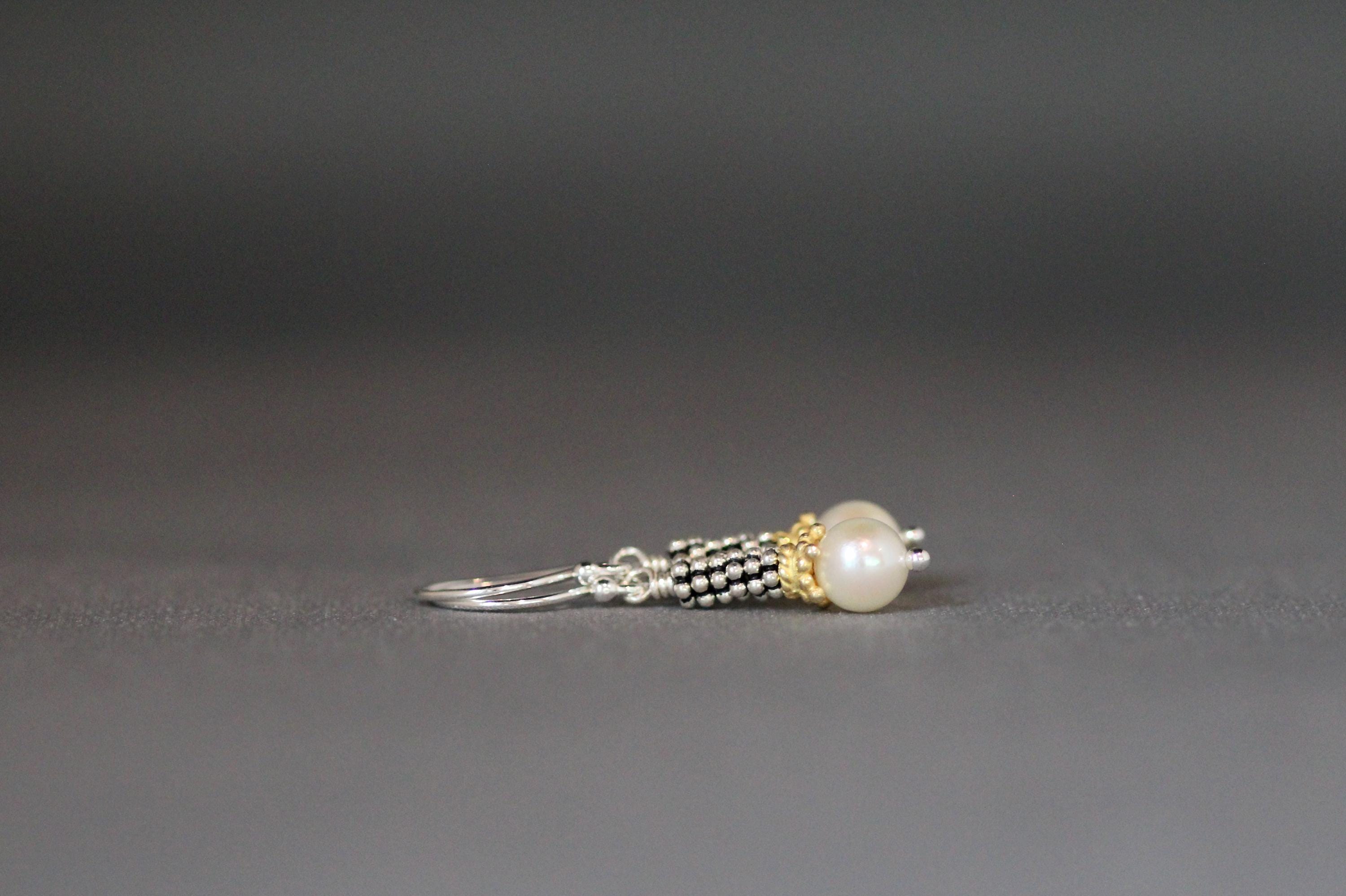 Akoya Pearl, Sterling Silver, and Gold Vermeil Mixed Metal Dangle Earrings