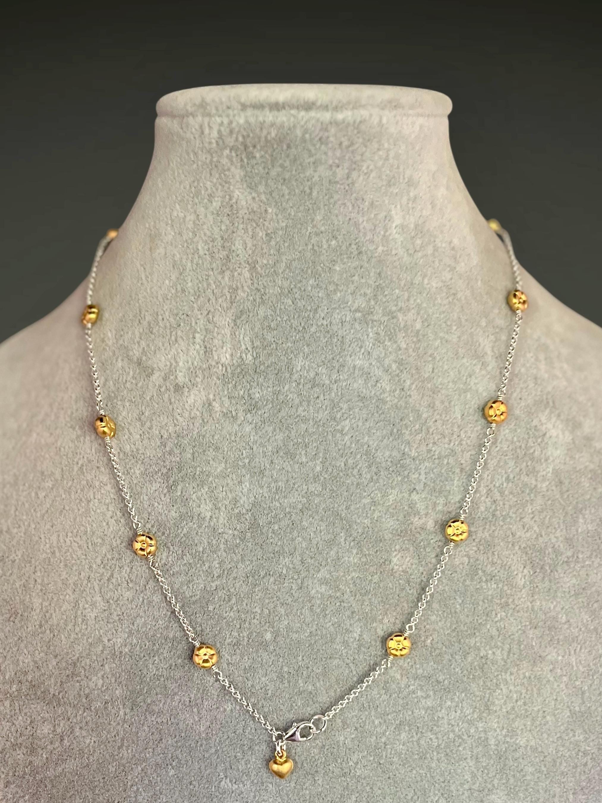 Wire Wrapped Gold Vermeil Flower Bead Necklace Set