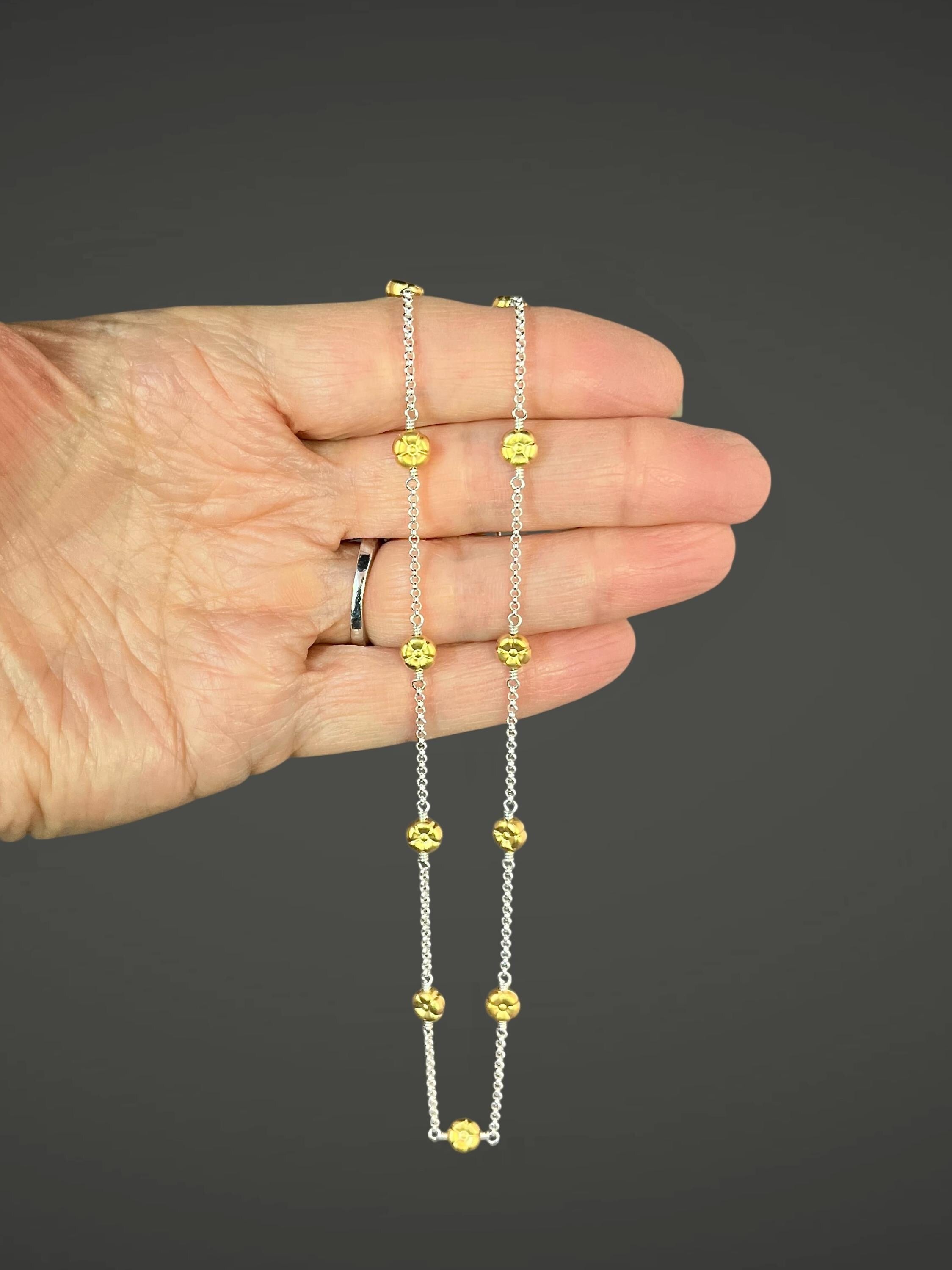 Wire Wrapped Gold Vermeil Flower Bead Necklace Set