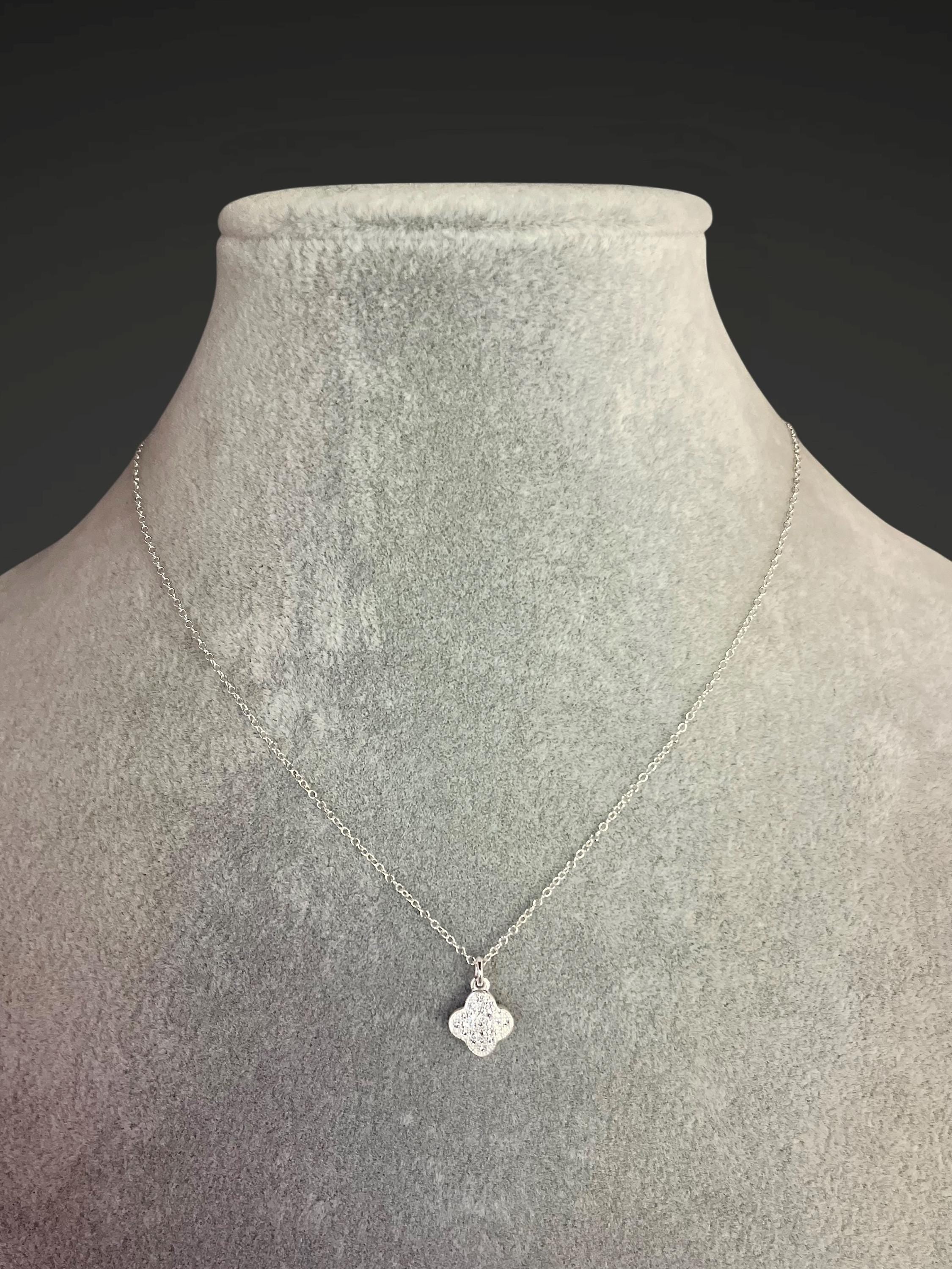 Sterling Silver Pave Cubic Zirconia Clover Pendant Necklace