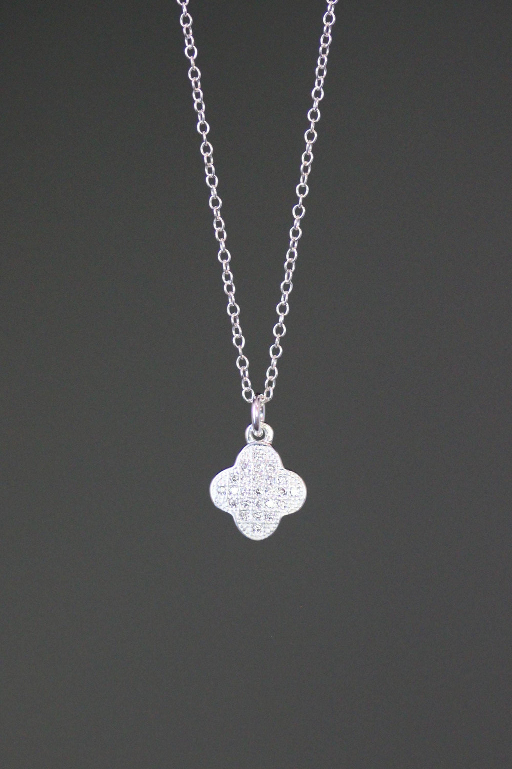 Sterling Silver Pave Cubic Zirconia Clover Pendant Necklace
