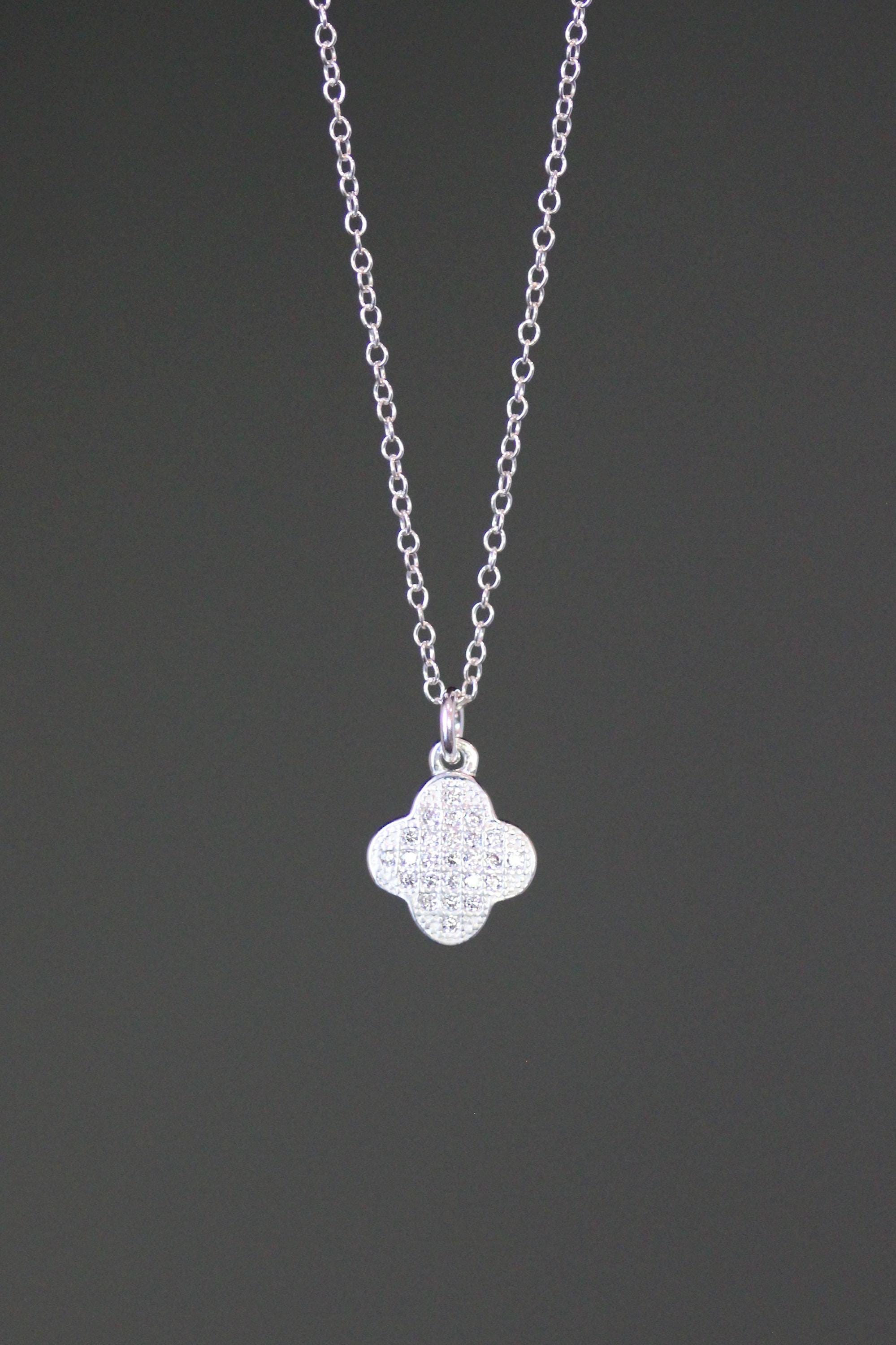 Sterling Silver Pave Cubic Zirconia Clover Pendant Necklace