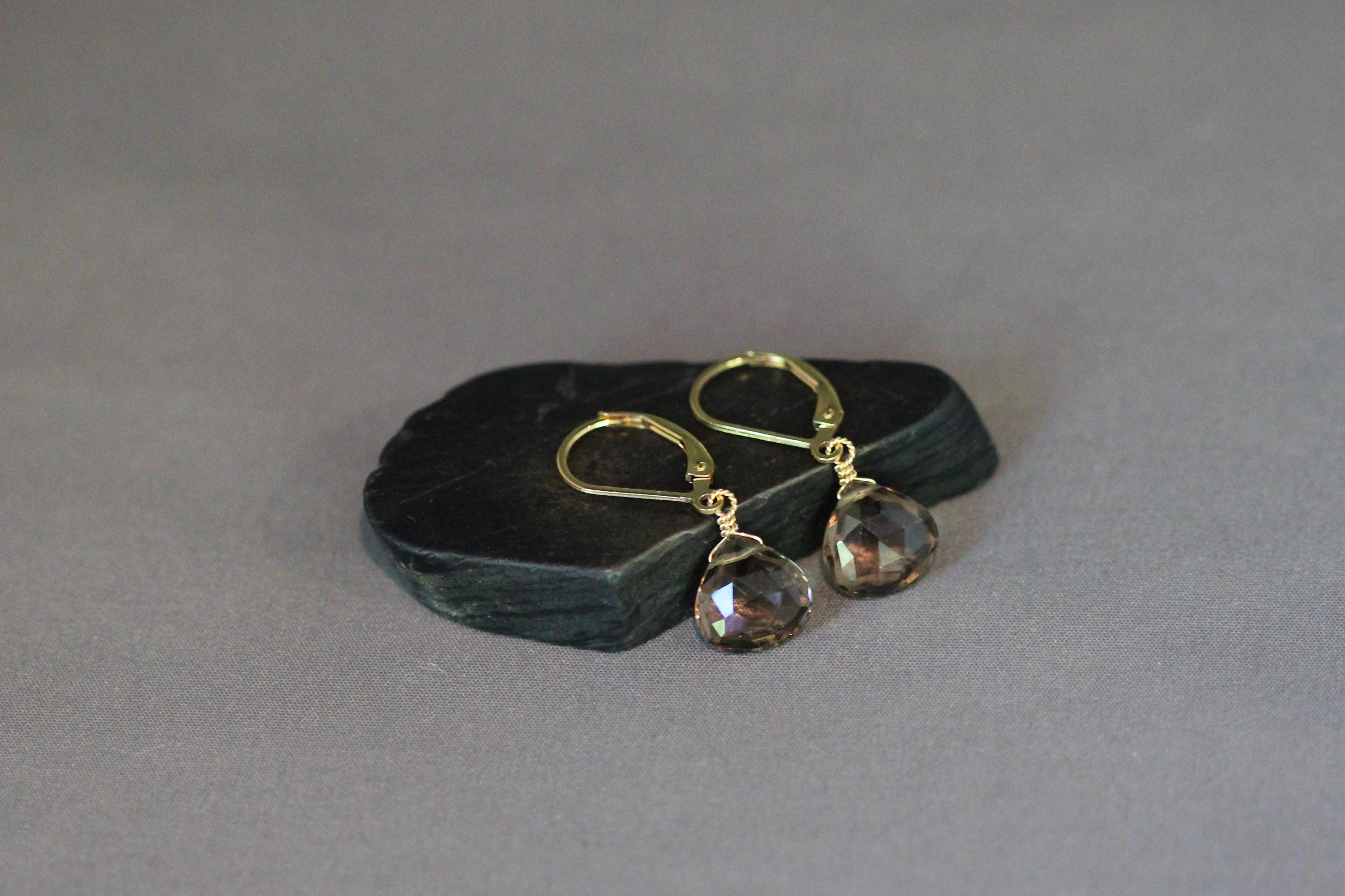 Smoky Quartz Teardrop Dangle Earrings in Gold Filled