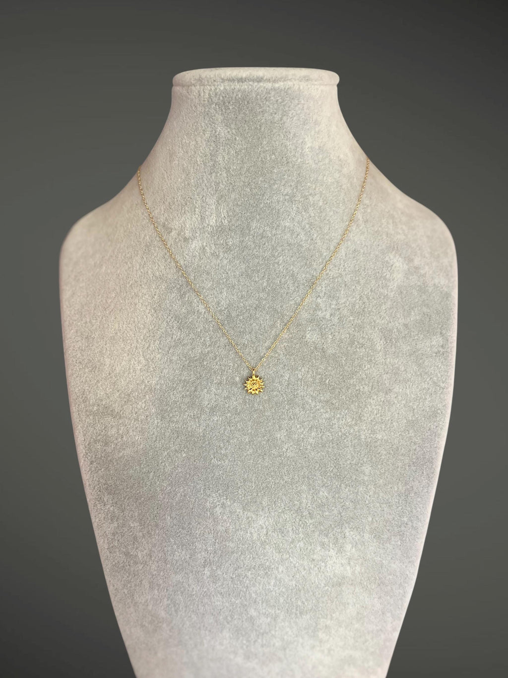 Gold Vermeil Sunflower Charm Pendant Necklace on Gold Filled Chain