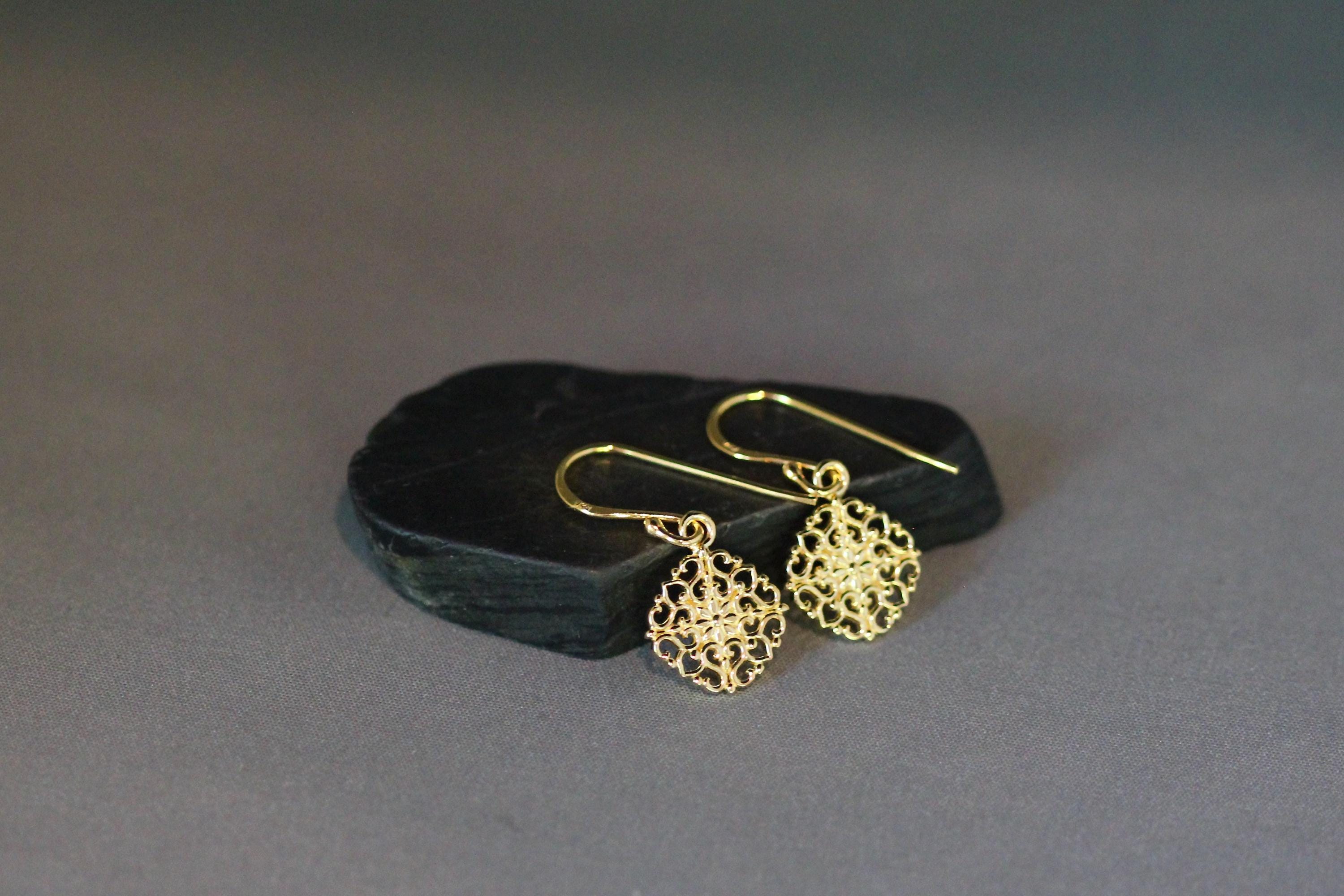 Small Gold Vermeil Filigree Charm Dangle Earrings