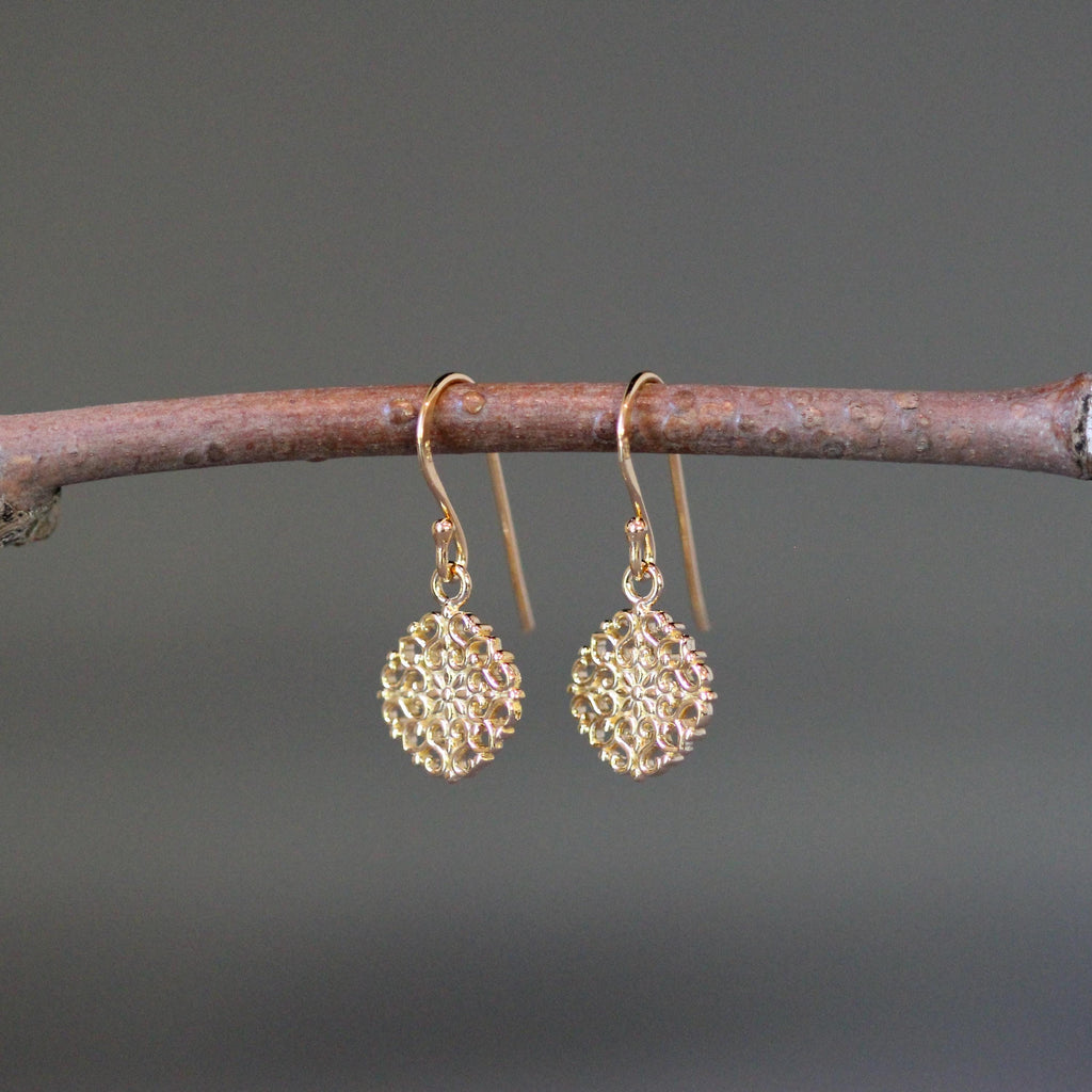 Small Gold Vermeil Filigree Charm Dangle Earrings
