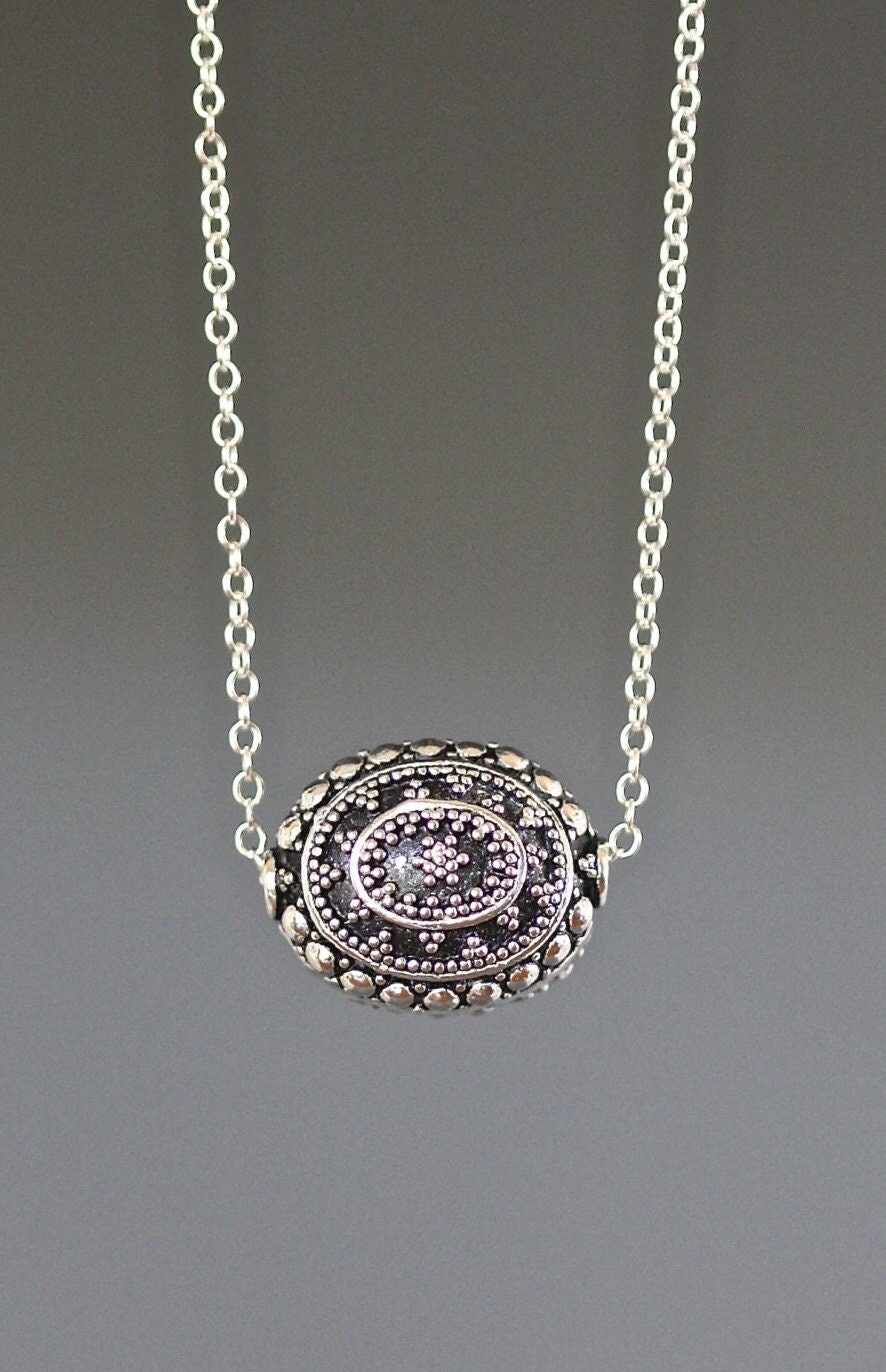 Bali Sterling Silver Filigree Bead Pendant Necklace