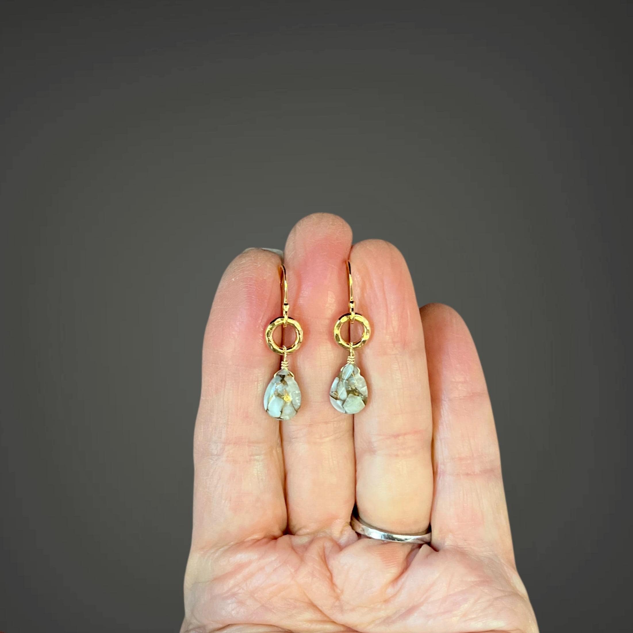 Copper Calcite Teardrop Dangle Earrings with Gold Vermeil Accents