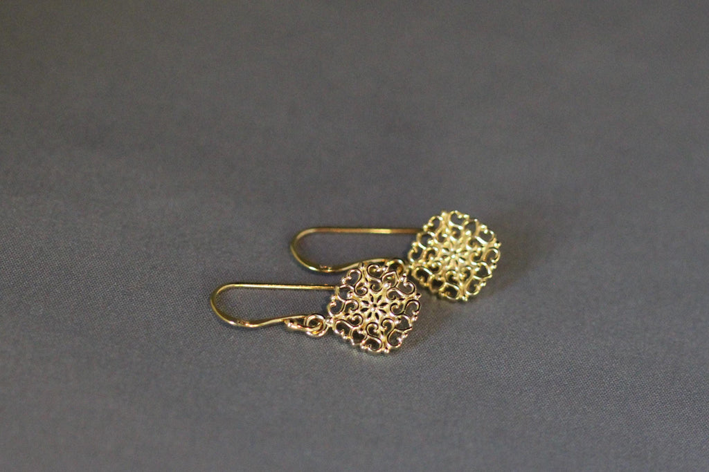 Small Gold Vermeil Filigree Charm Dangle Earrings
