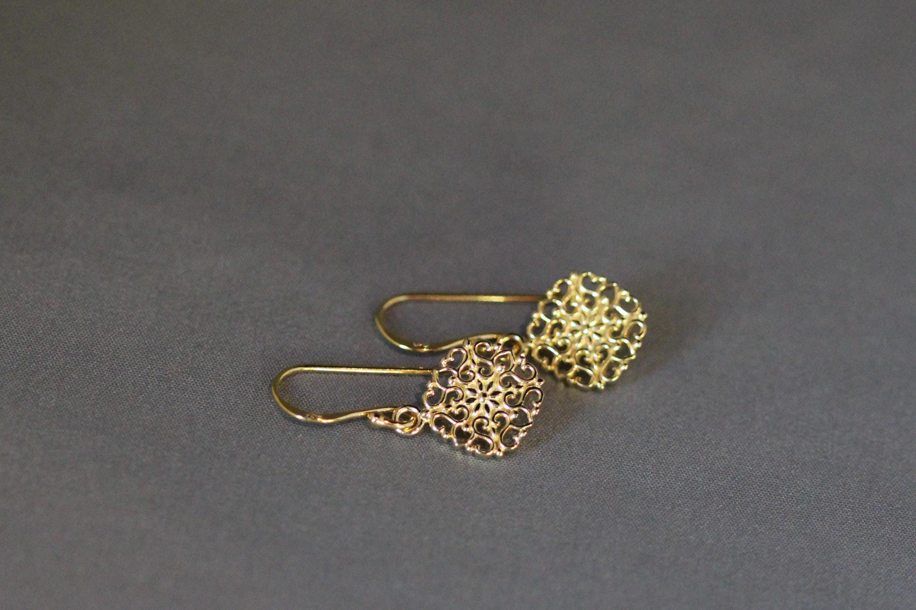 Small Gold Vermeil Filigree Charm Dangle Earrings