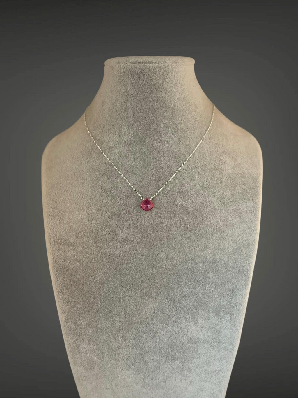 Fuchsia Quartz Teardrop Pendant Necklace in Sterling Silver
