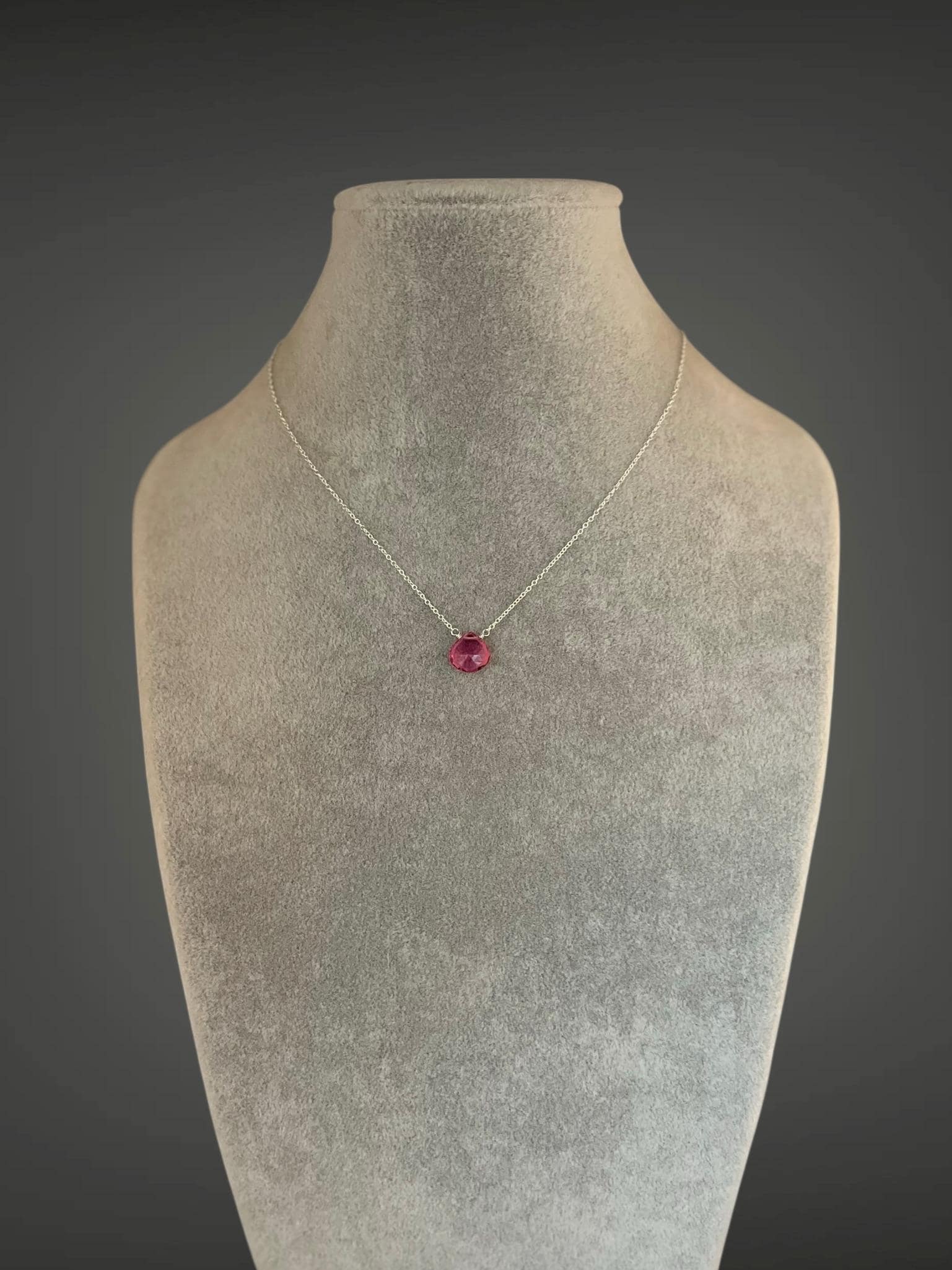 Fuchsia Quartz Teardrop Pendant Necklace in Sterling Silver