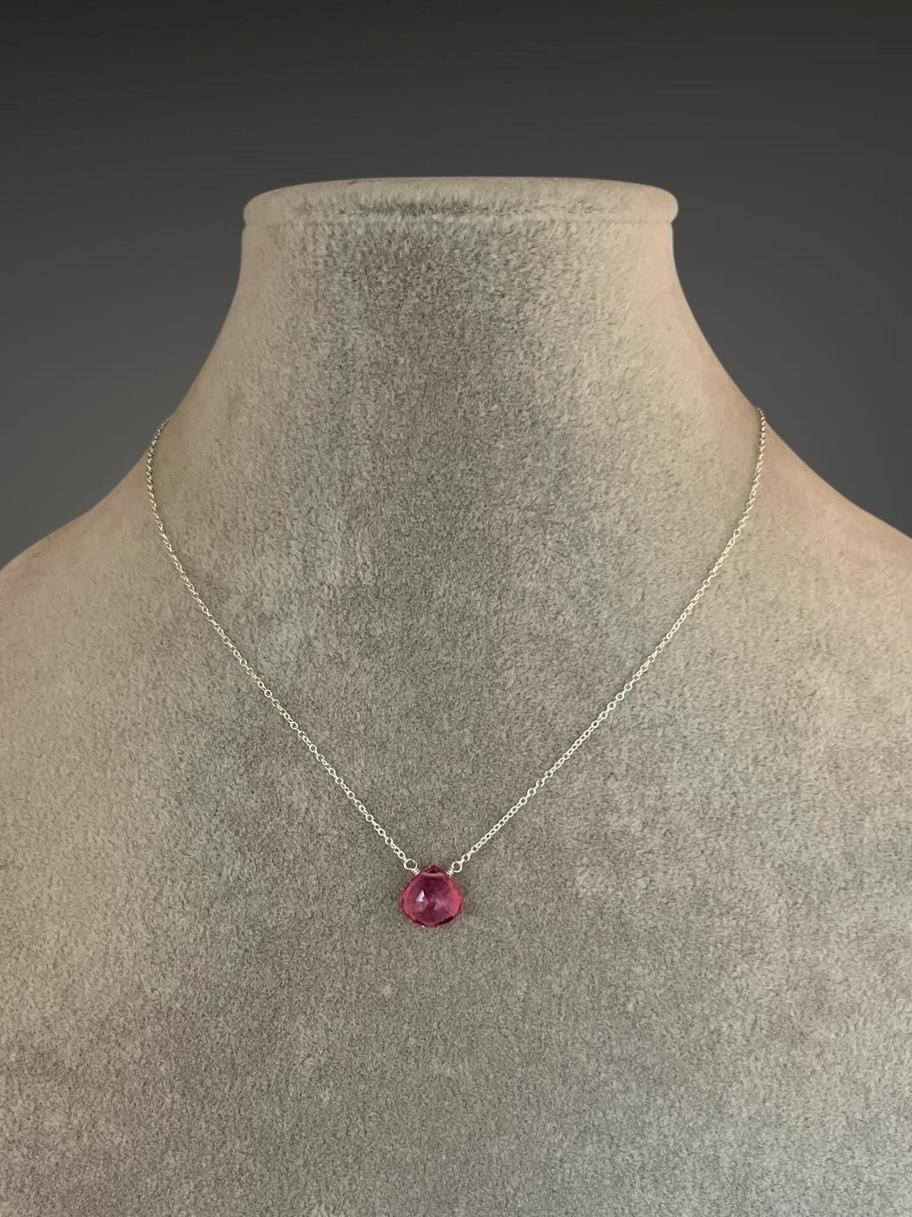 Fuchsia Quartz Teardrop Pendant Necklace in Sterling Silver
