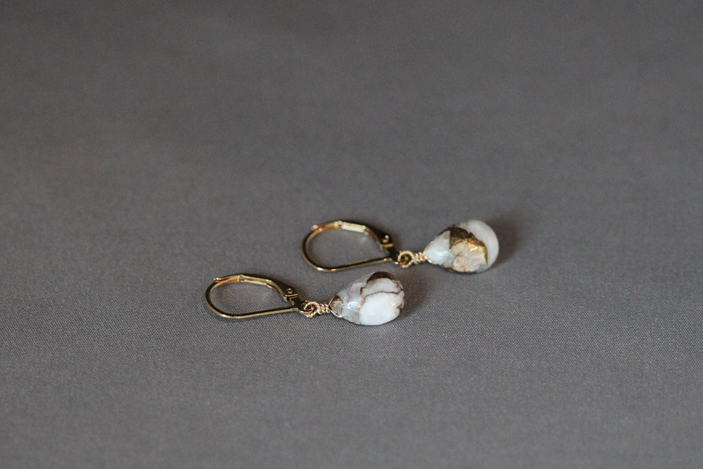 Copper Calcite Teardrop Dangle Earrings in Gold Filled