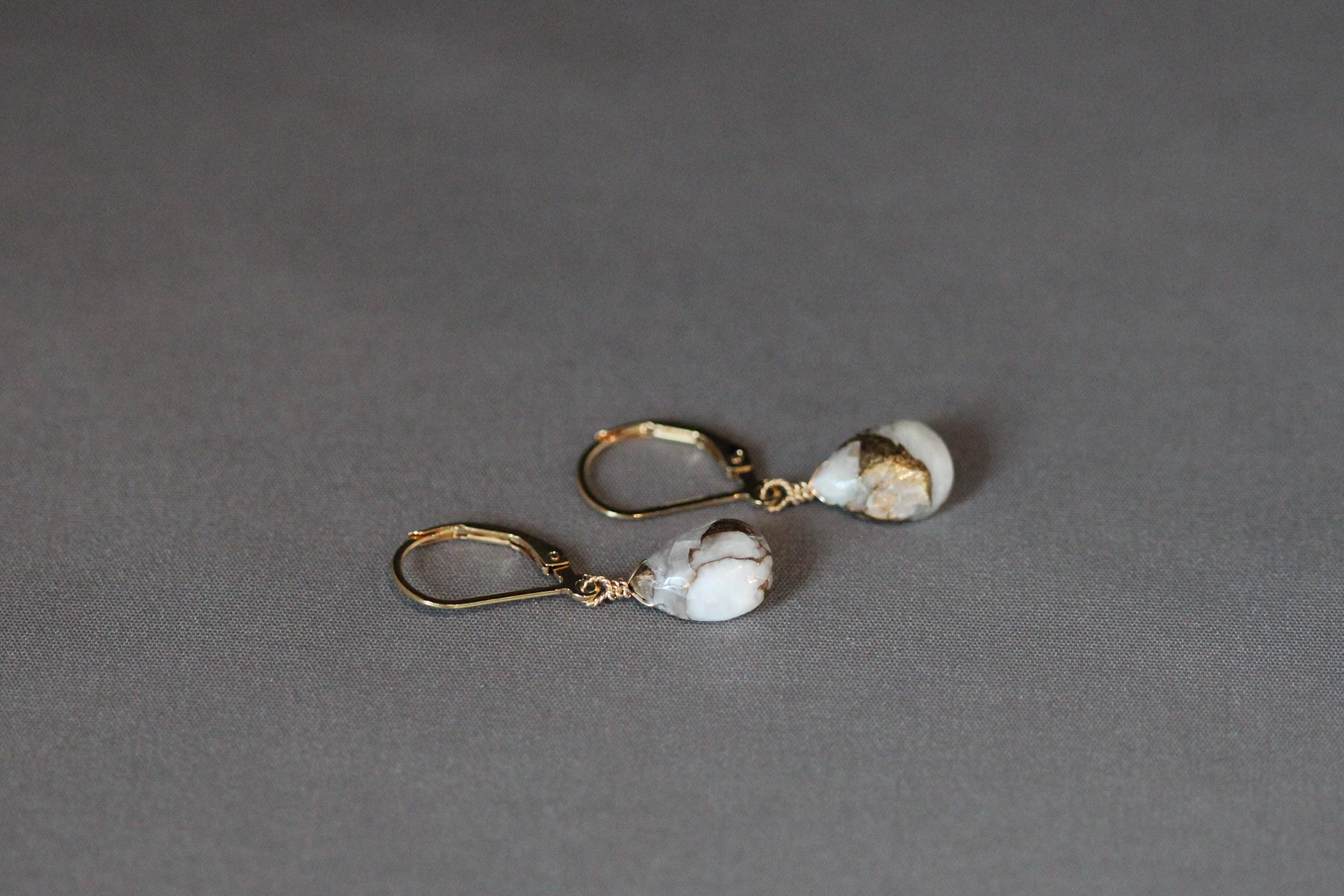 Copper Calcite Teardrop Dangle Earrings in Gold Filled
