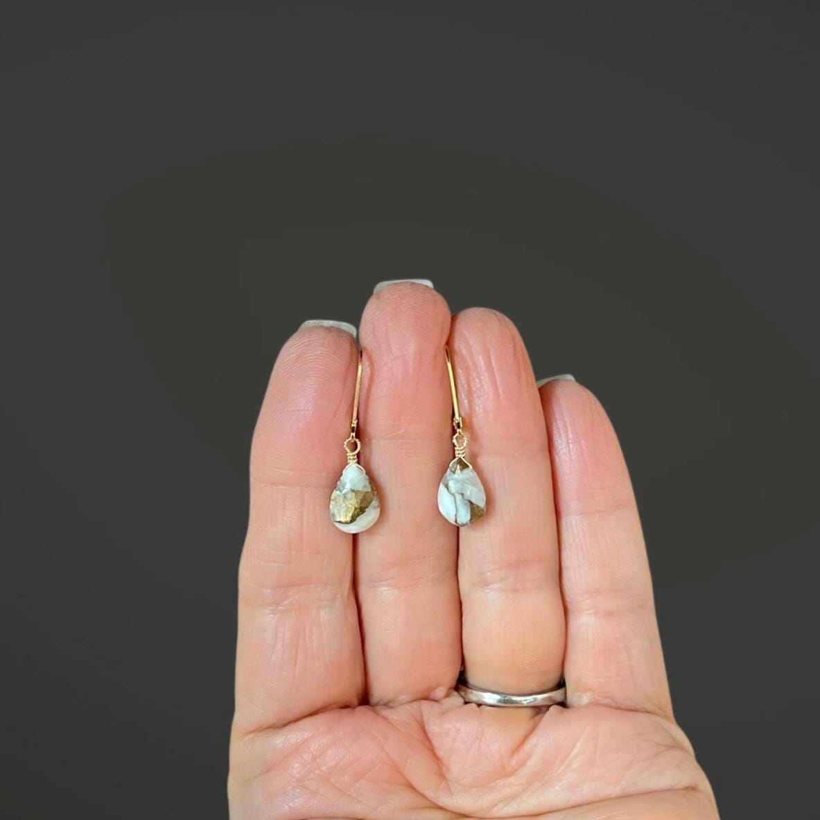 Copper Calcite Teardrop Dangle Earrings in Gold Filled