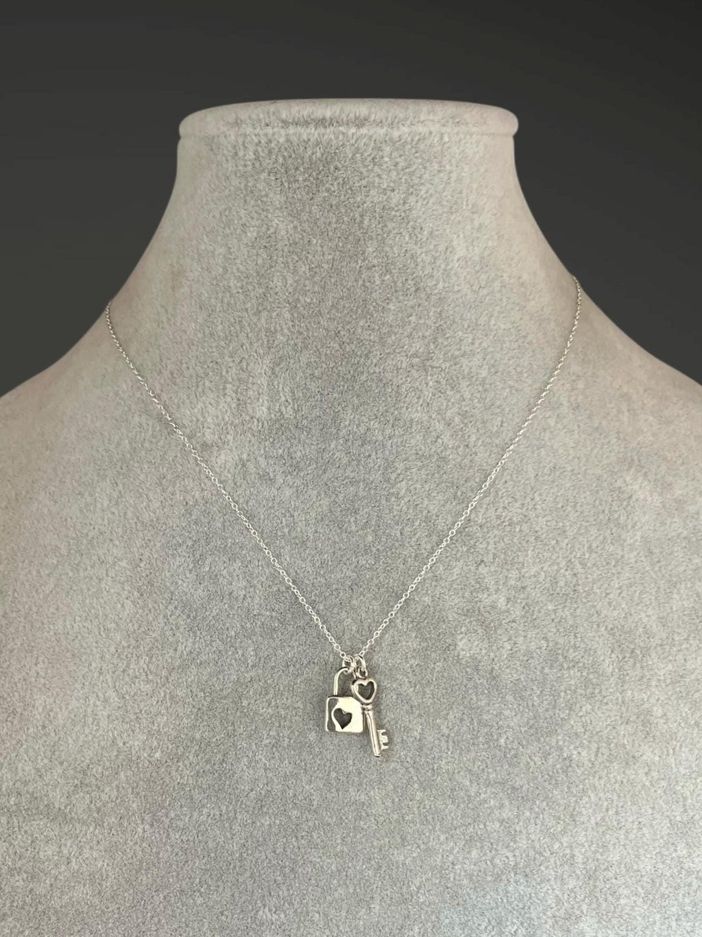 Sterling Silver Heart Lock and Key Charm Pendant Necklace