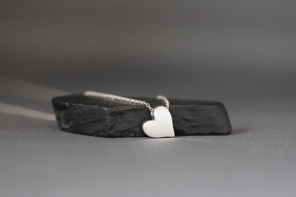Solid Sterling Silver Heart Charm Pendant Necklace