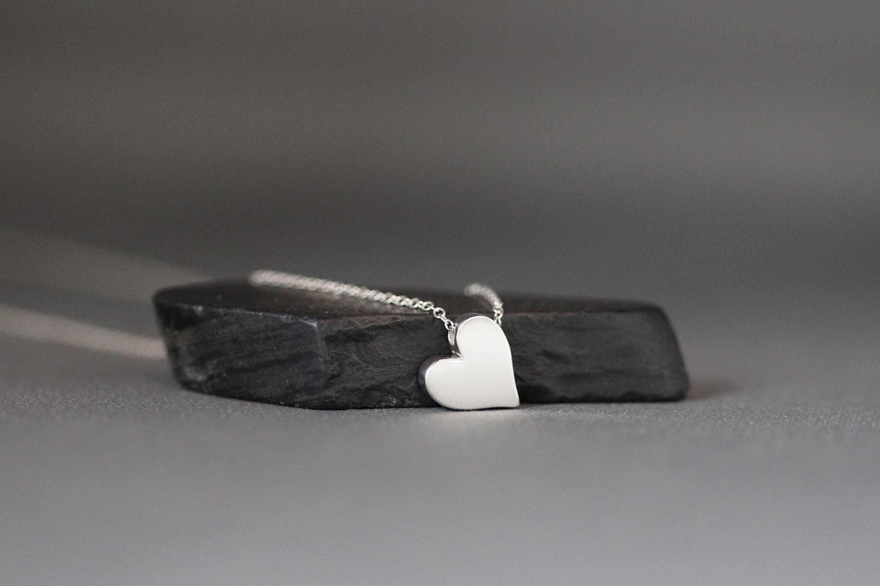 Solid Sterling Silver Heart Charm Pendant Necklace