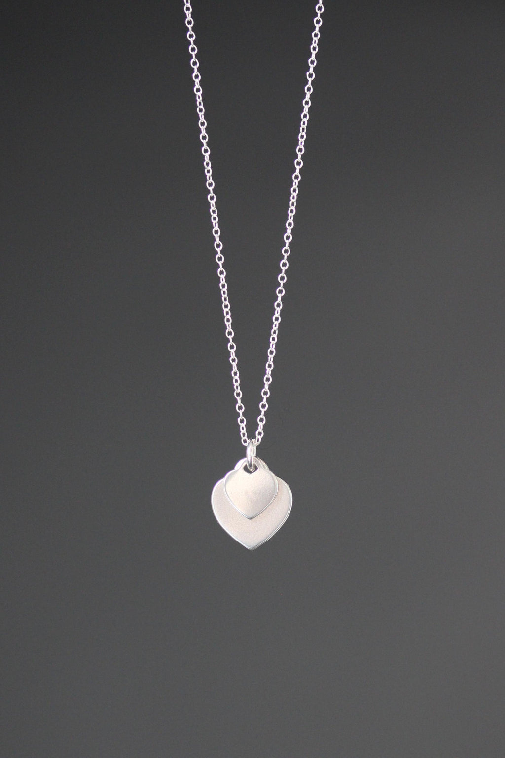 Double Sterling Silver Heart Tag Charm Pendant Necklace