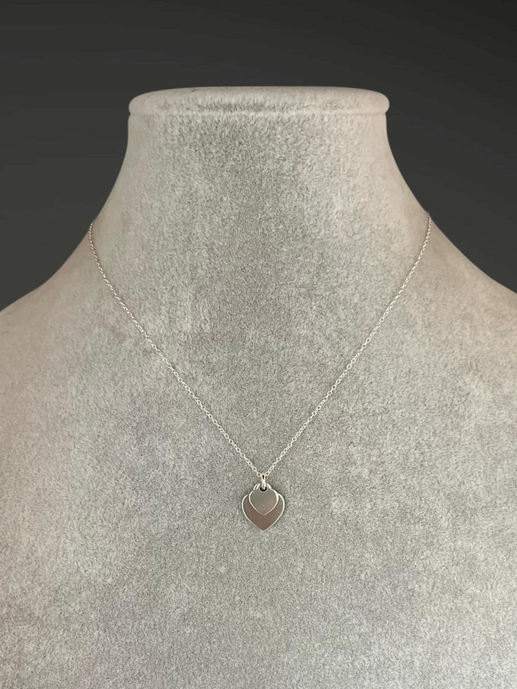 Double Sterling Silver Heart Tag Charm Pendant Necklace