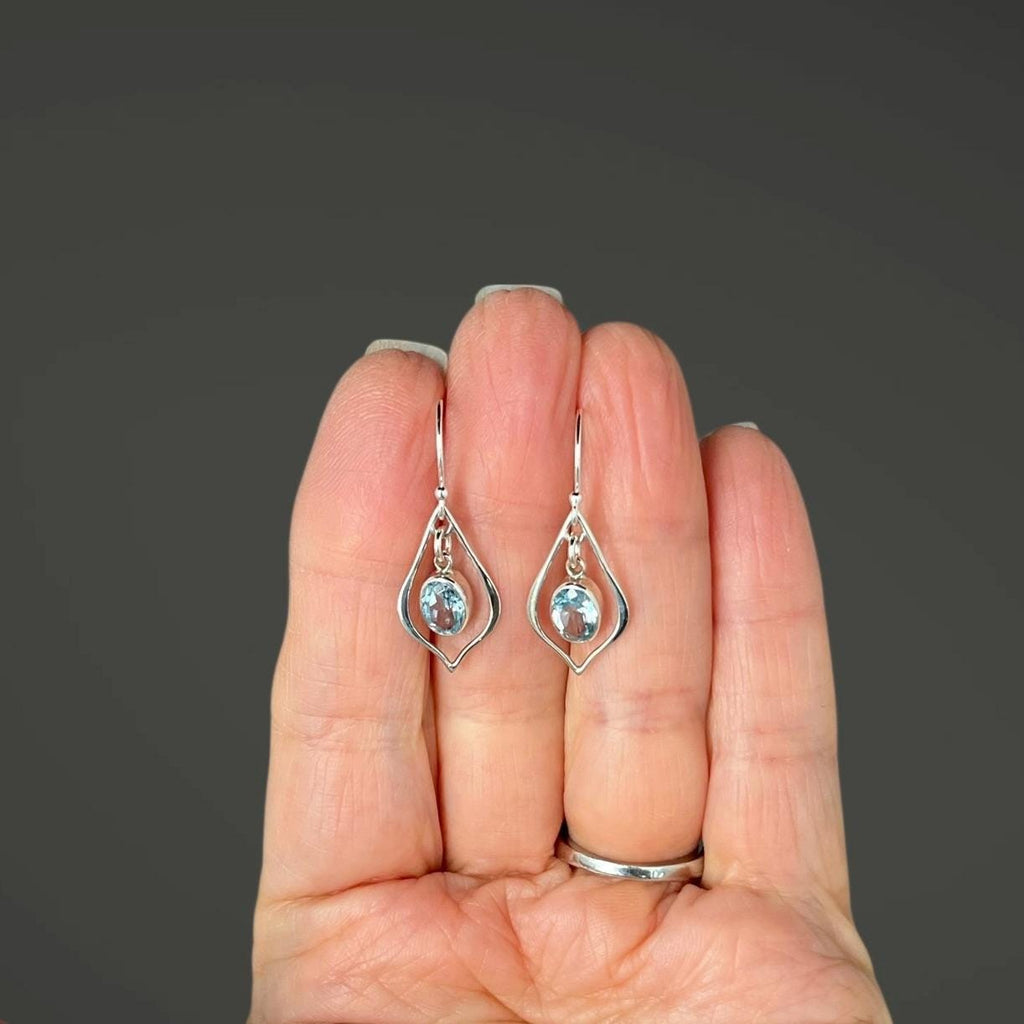 Blue Topaz Oval Bezel Earrings with Bali Sterling Silver Frames
