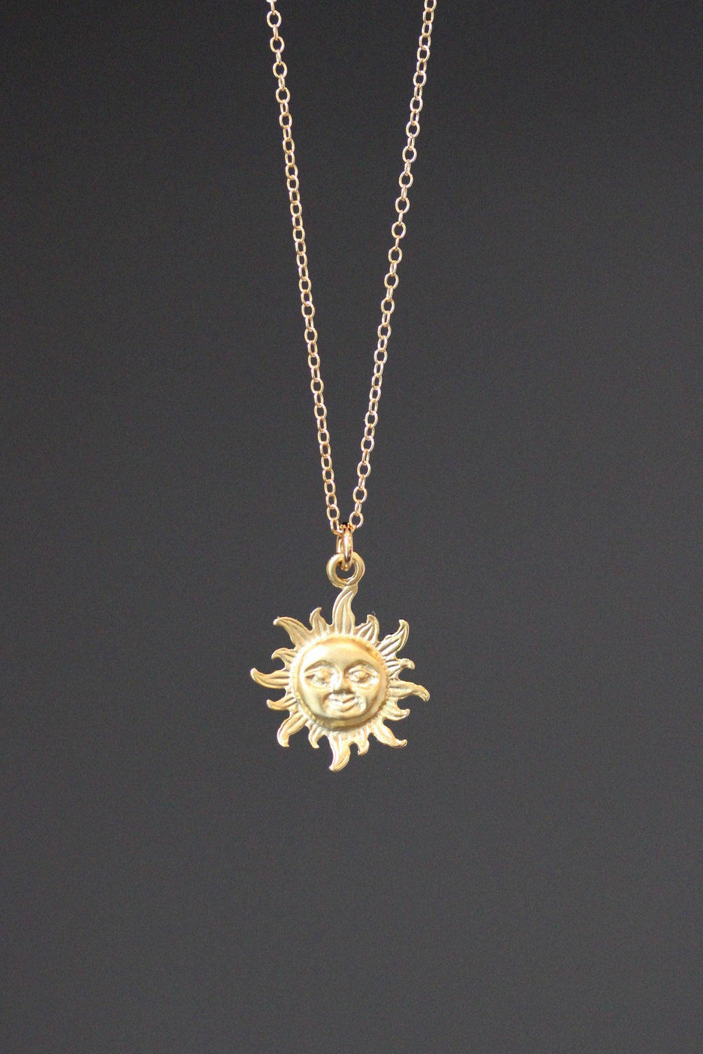 Matte Gold Vermeil Sun Charm Pendant Necklace on Gold Filled Chain