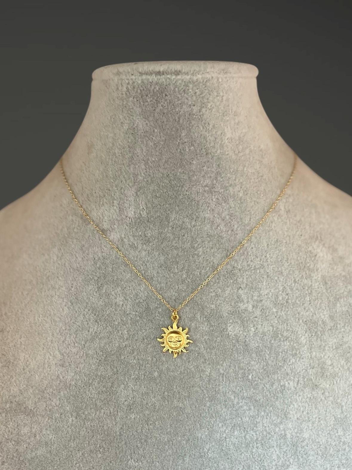 Matte Gold Vermeil Sun Charm Pendant Necklace on Gold Filled Chain