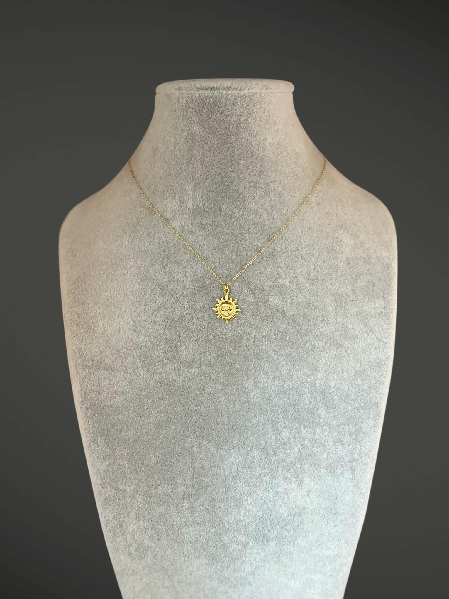 Matte Gold Vermeil Sun Charm Pendant Necklace on Gold Filled Chain