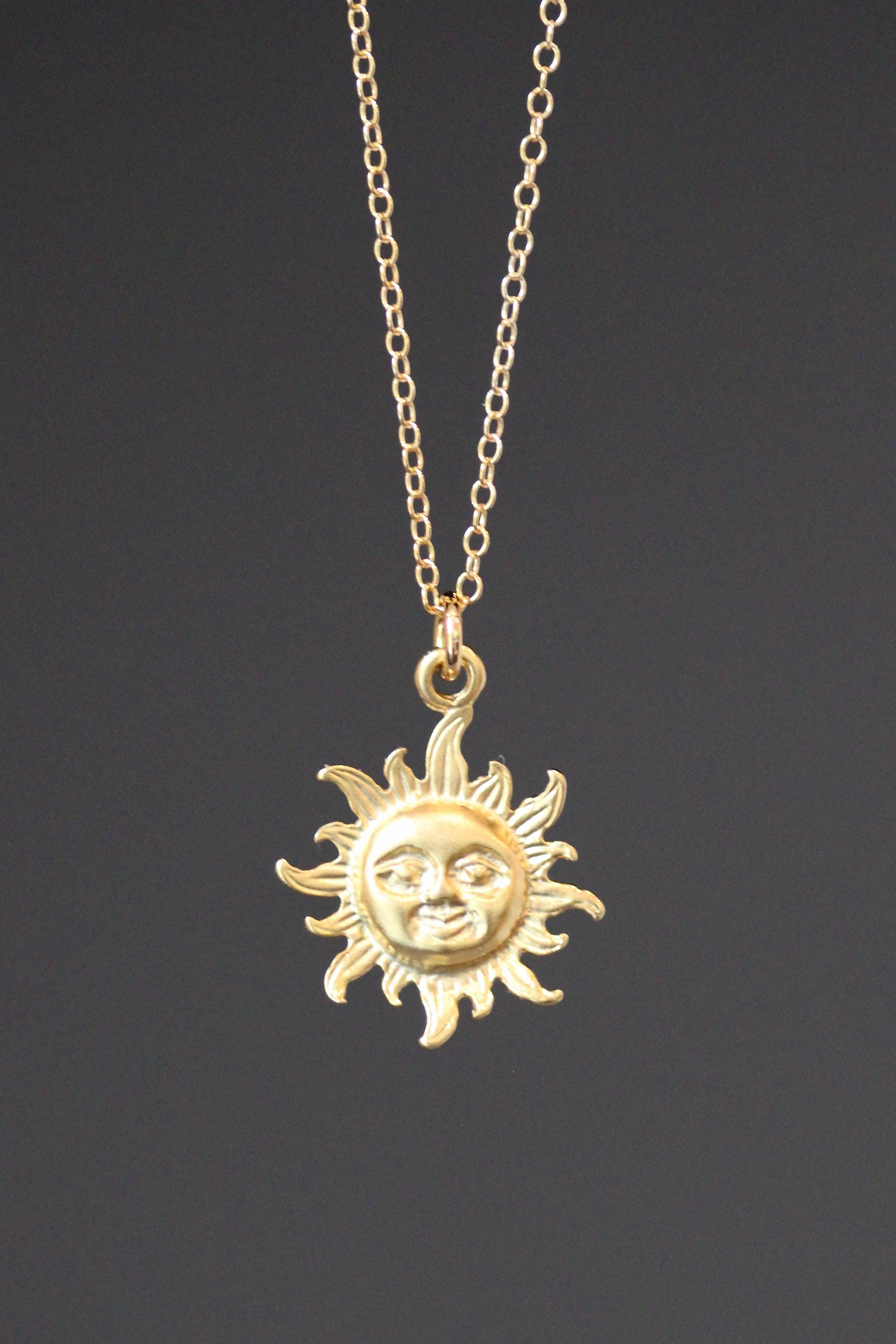 Matte Gold Vermeil Sun Charm Pendant Necklace on Gold Filled Chain