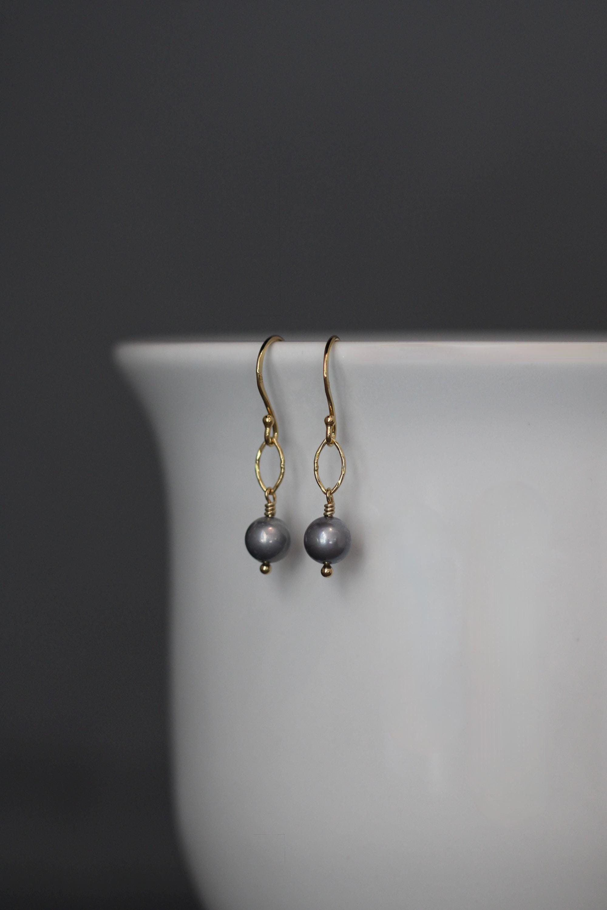 Gray Akoya Pearl Earrings with Gold Vermeil Dangle Links