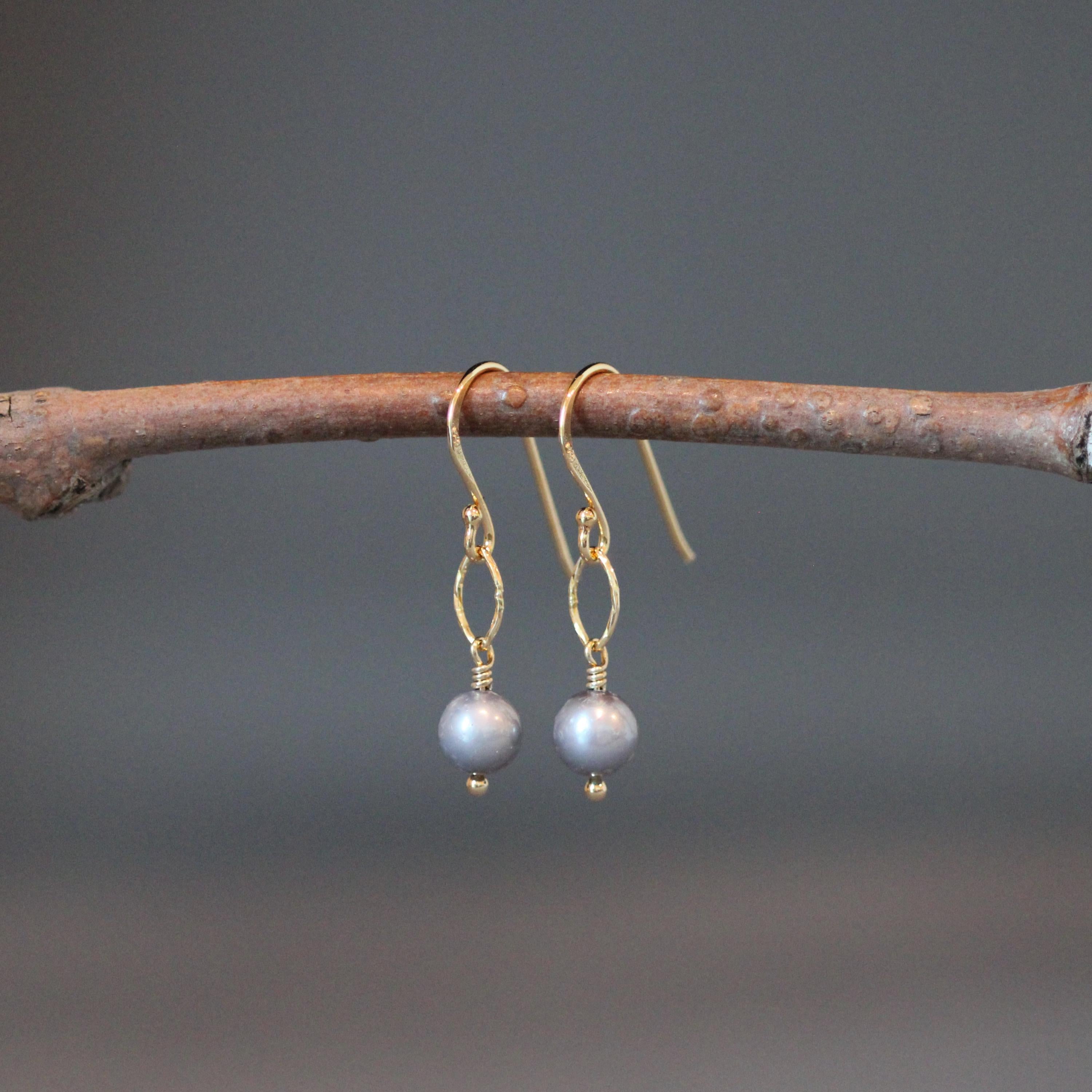Gray Akoya Pearl Earrings with Gold Vermeil Dangle Links