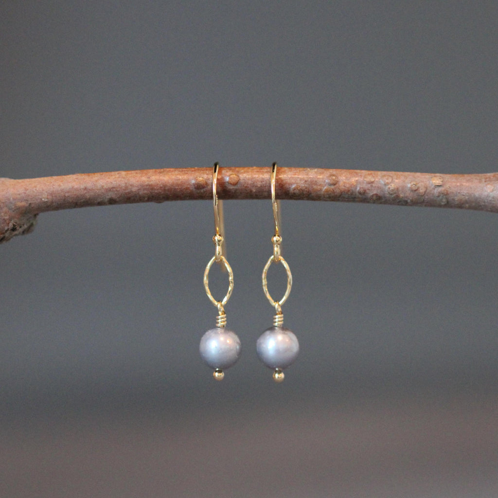 Gray Akoya Pearl Earrings with Gold Vermeil Dangle Links