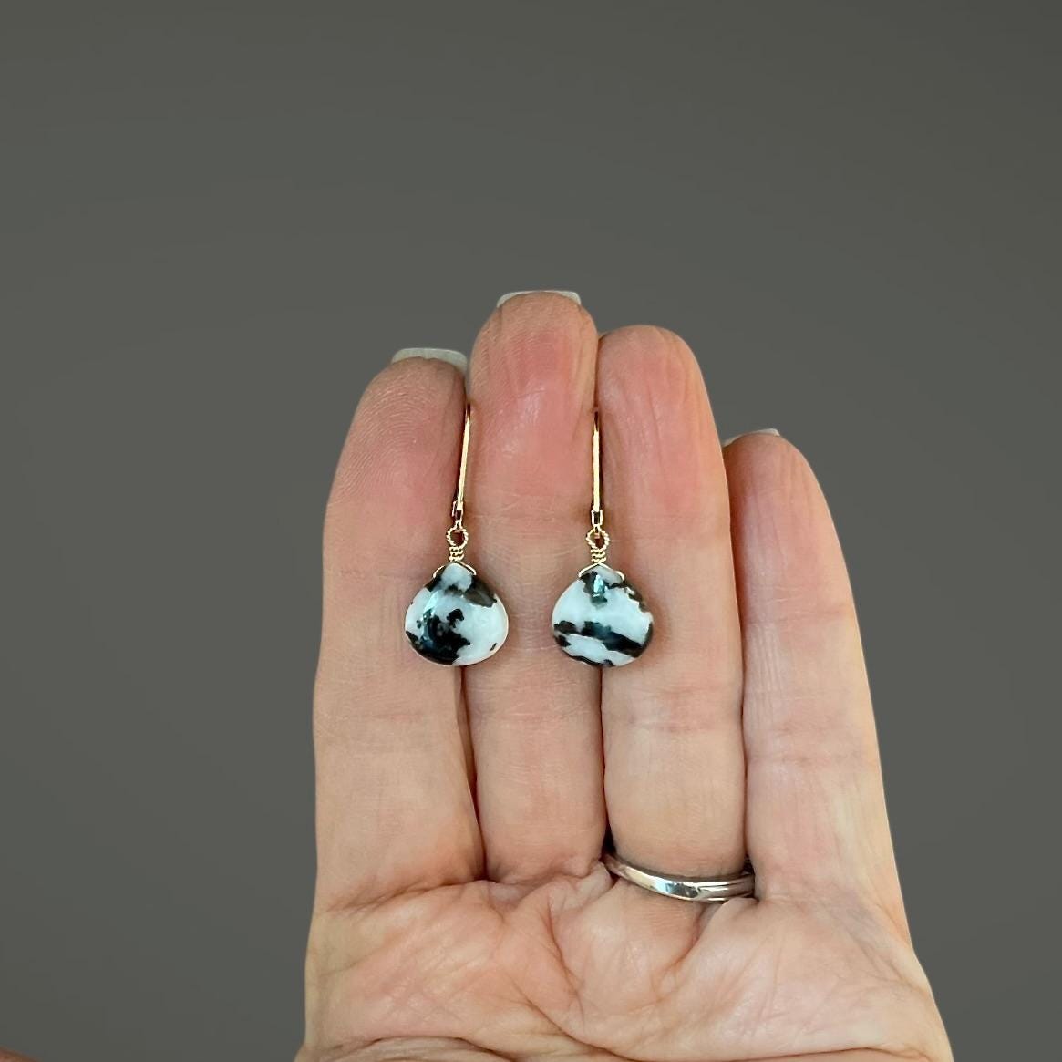 White Buffalo Turquoise Teardrop Earrings on Gold Filled Leverbacks